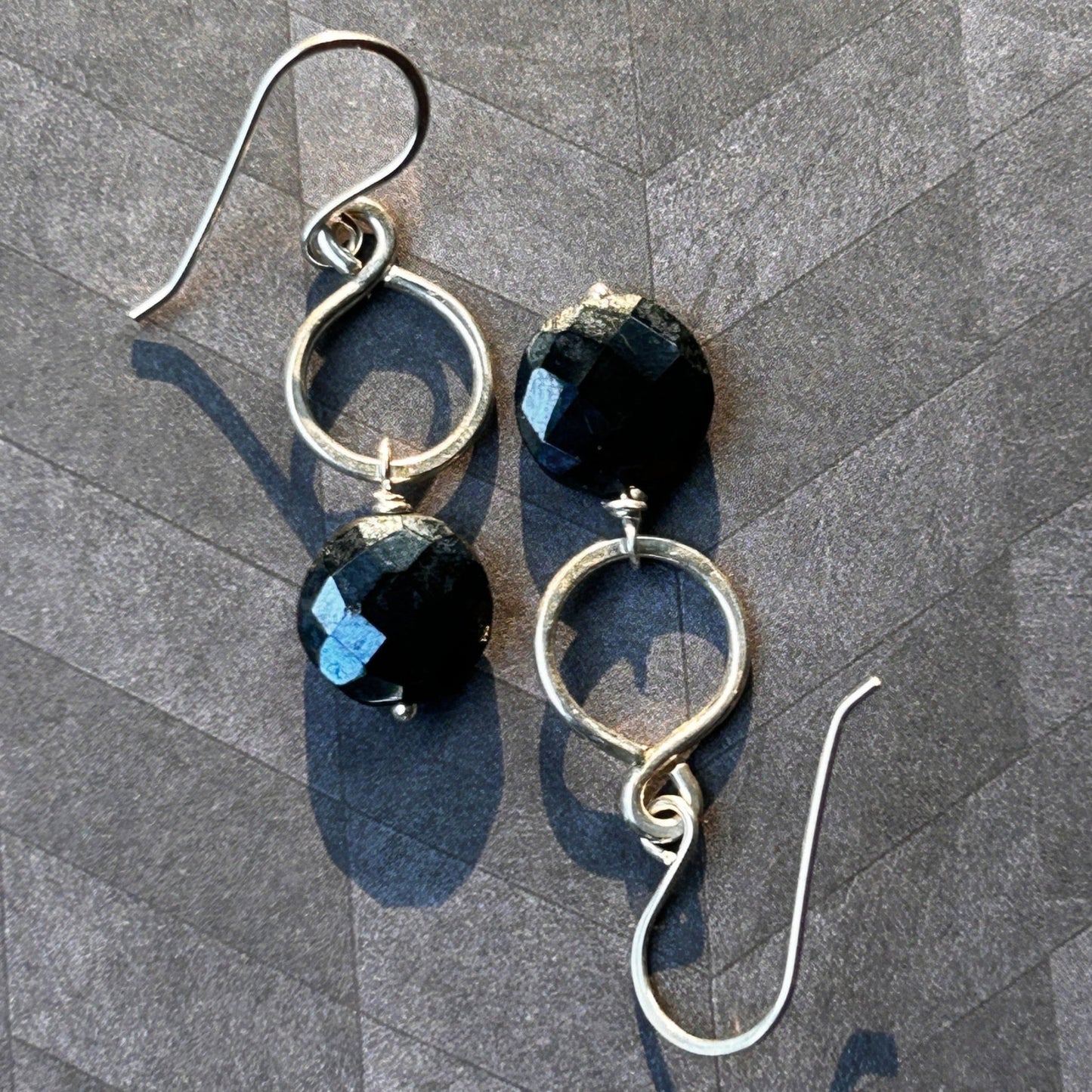 Sterling Silver Figure-8 earrings featuring Midnight Faceted Spinel Gemstone