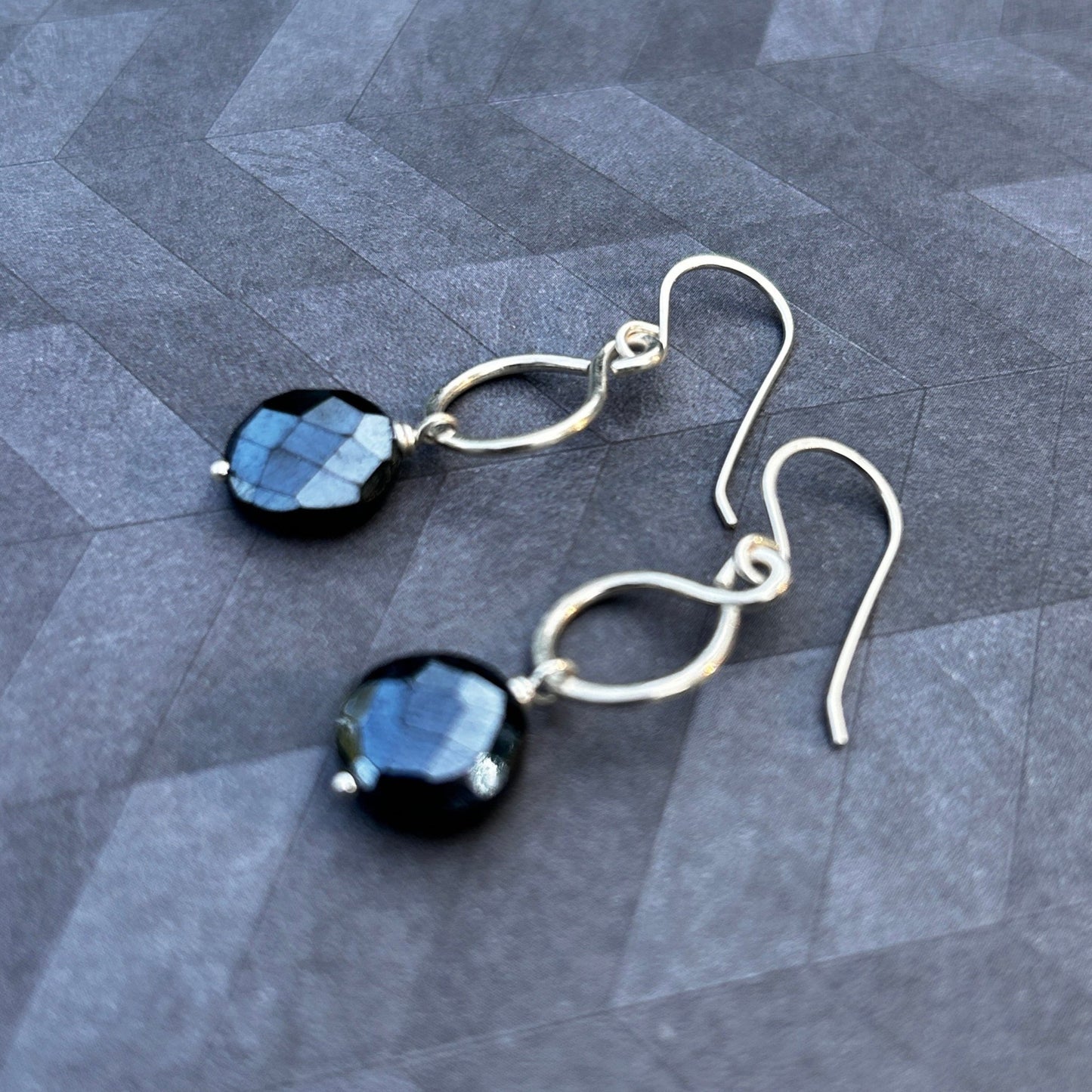 Sterling Silver Figure-8 earrings featuring Midnight Faceted Spinel Gemstone