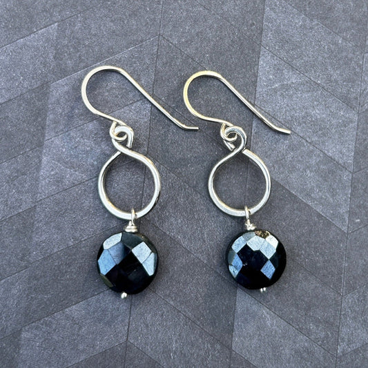 Sterling Silver Figure-8 earrings featuring Midnight Faceted Spinel Gemstone