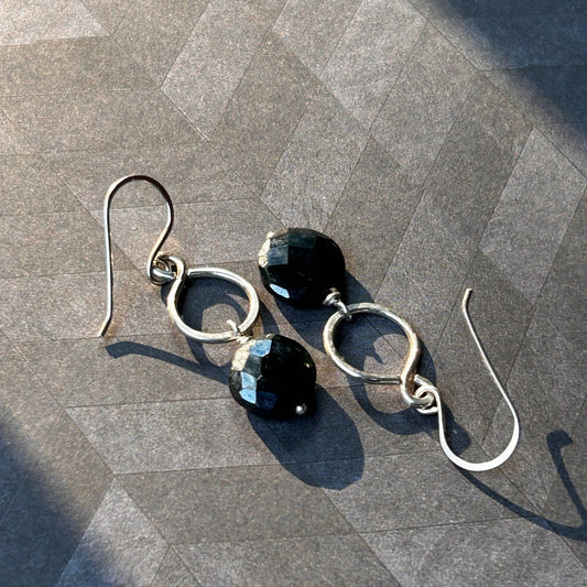 Sterling Silver Figure-8 earrings featuring Midnight Faceted Spinel Gemstone