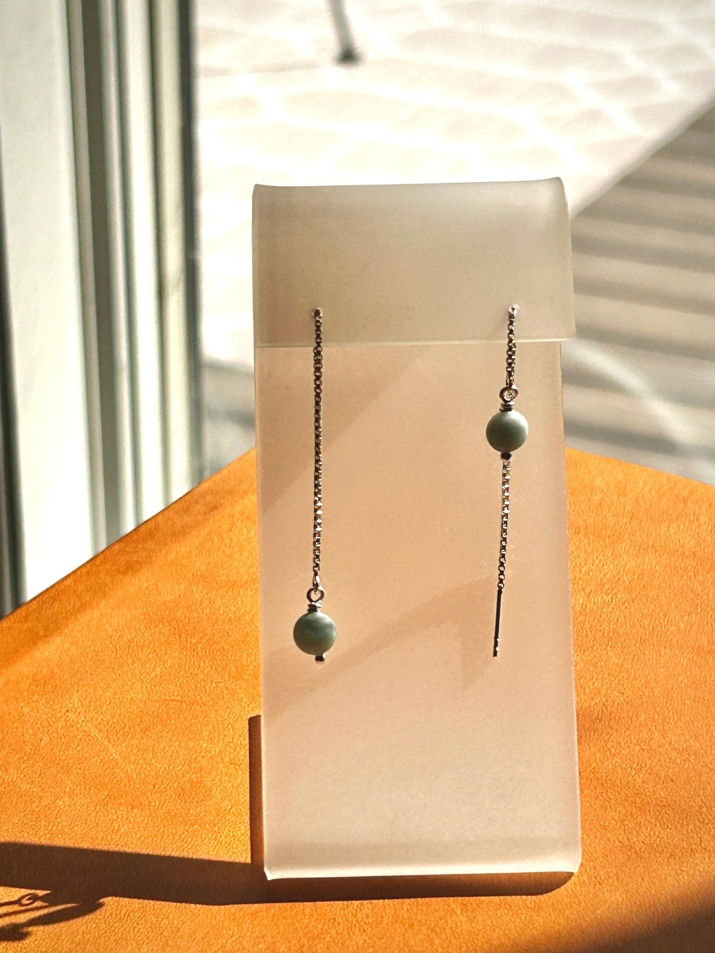 Sterling Silver Threader Earrings with Aquamarine Faceted Coin Bead