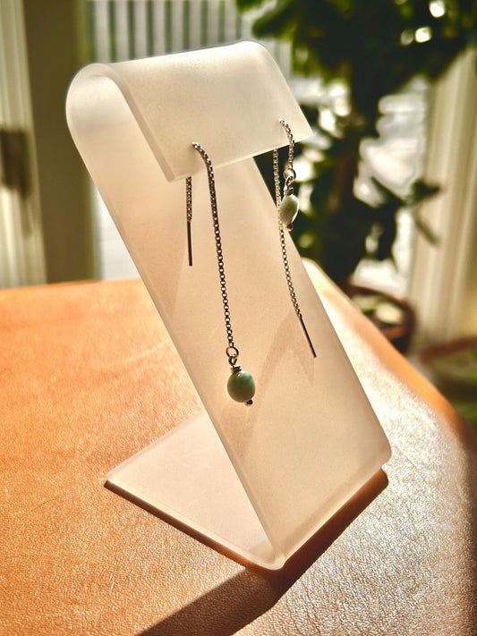 Sterling Silver Threader Earrings with Aquamarine Faceted Coin Bead