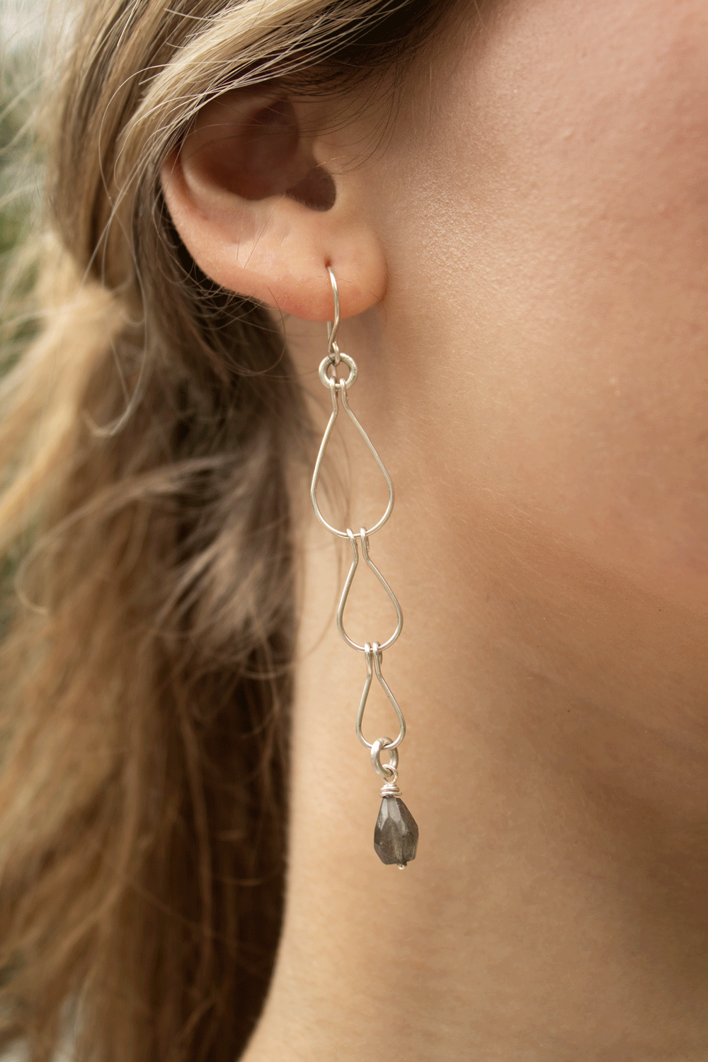 Sterling Silver Triple Teardrop Earrings with Labradorite teardrop gemstone