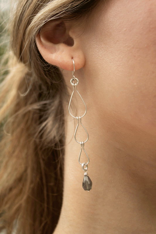 Sterling Silver Triple Teardrop Earrings with Labradorite teardrop gemstone