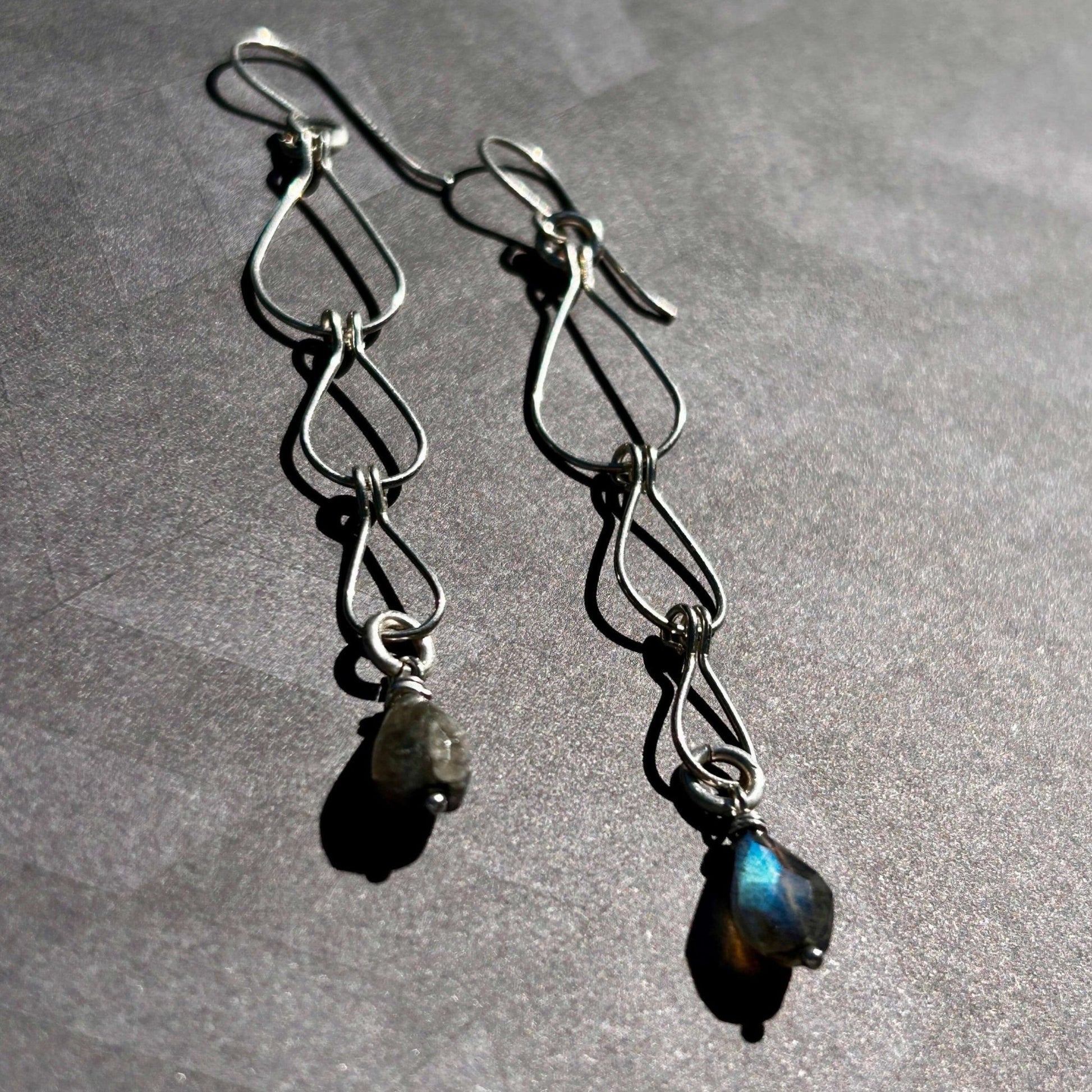 Sterling Silver Triple Teardrop Earrings with Labradorite teardrop gemstone