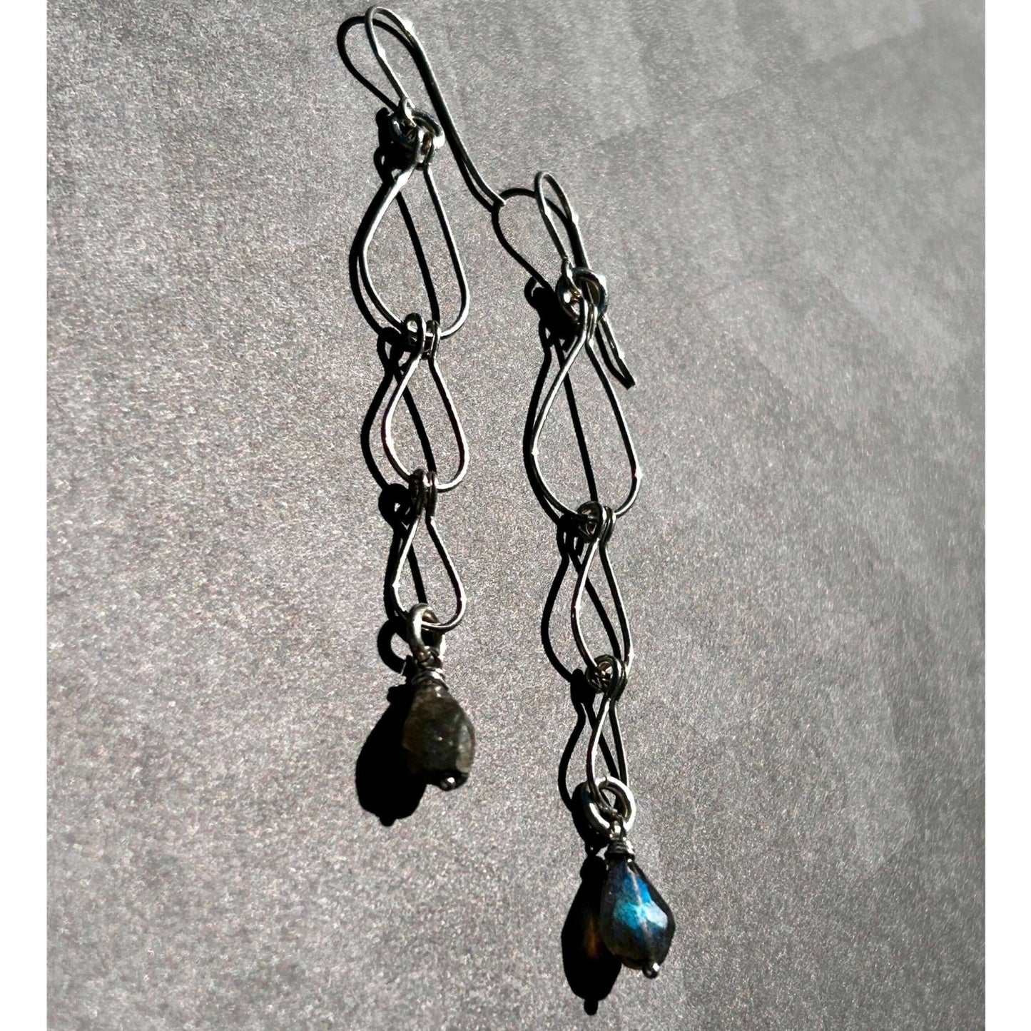 Sterling Silver Triple Teardrop Earrings with Labradorite teardrop gemstone