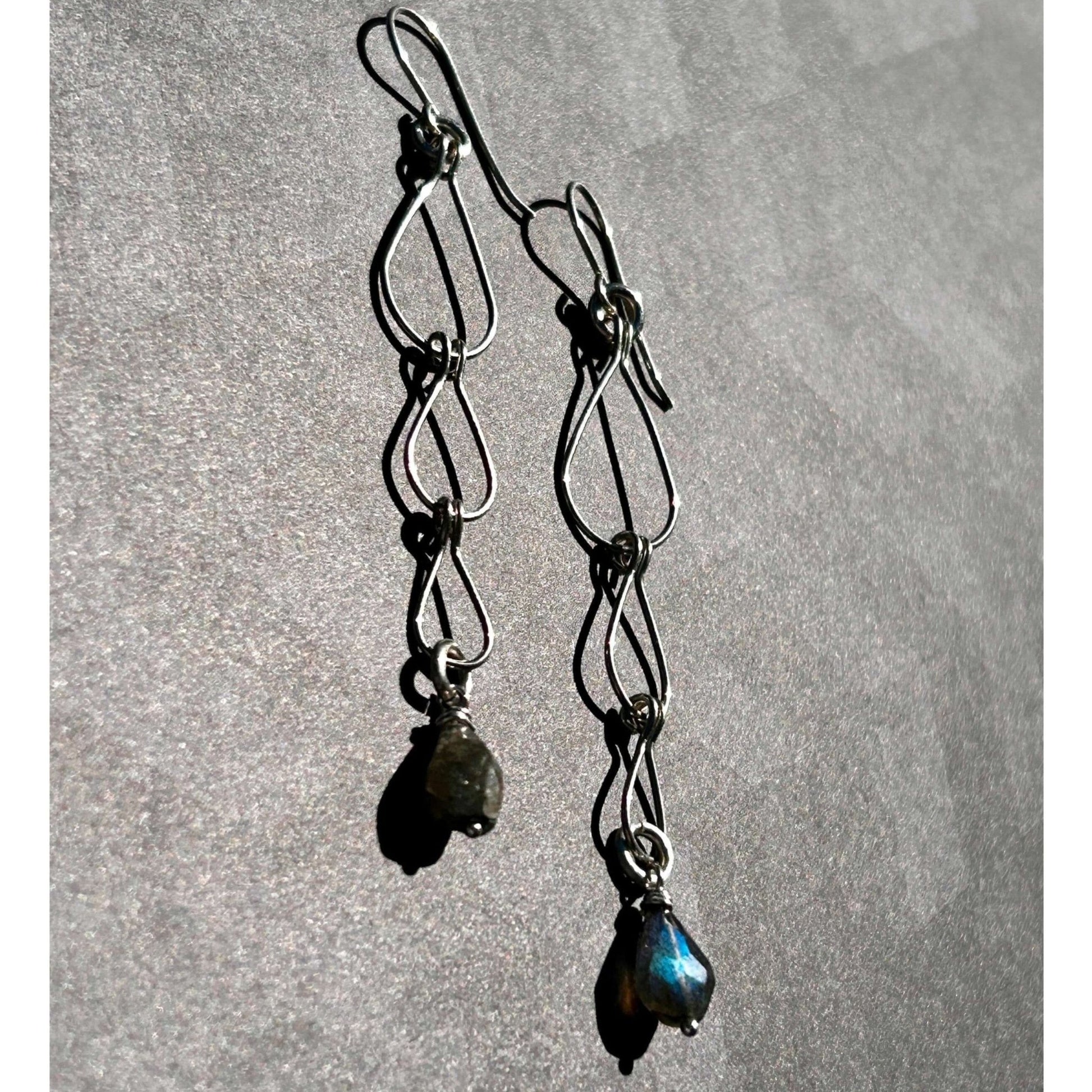 Sterling Silver Triple Teardrop Earrings with Labradorite teardrop gemstone