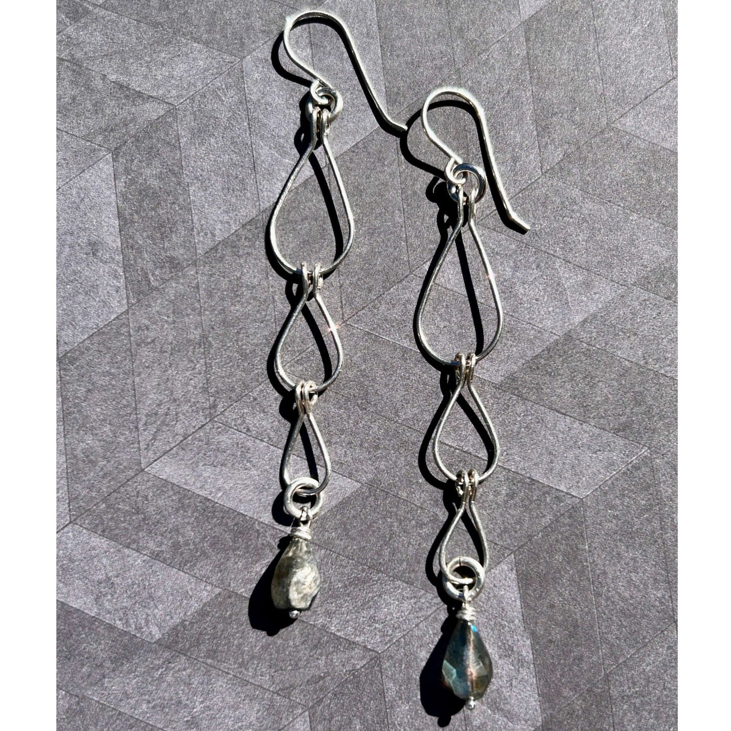 Sterling Silver Triple Teardrop Earrings with Labradorite teardrop gemstone