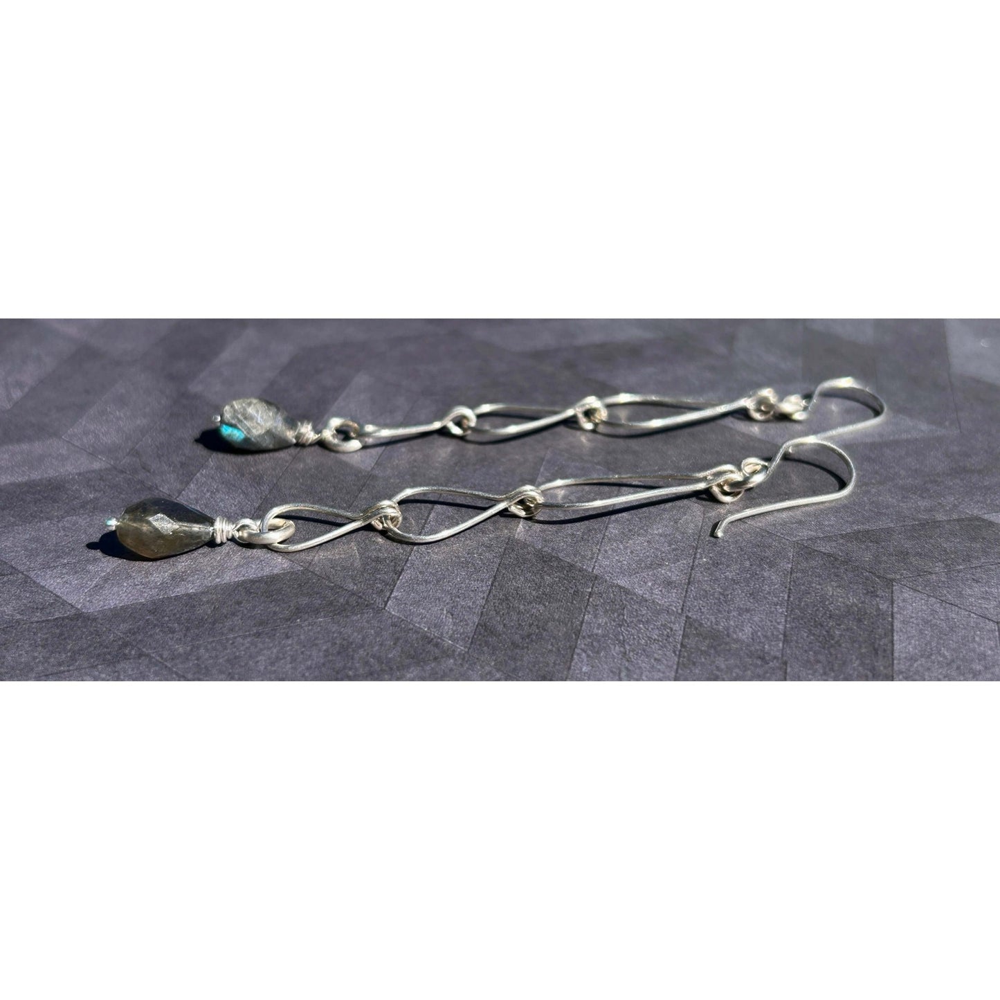 Sterling Silver Triple Teardrop Earrings with Labradorite teardrop gemstone