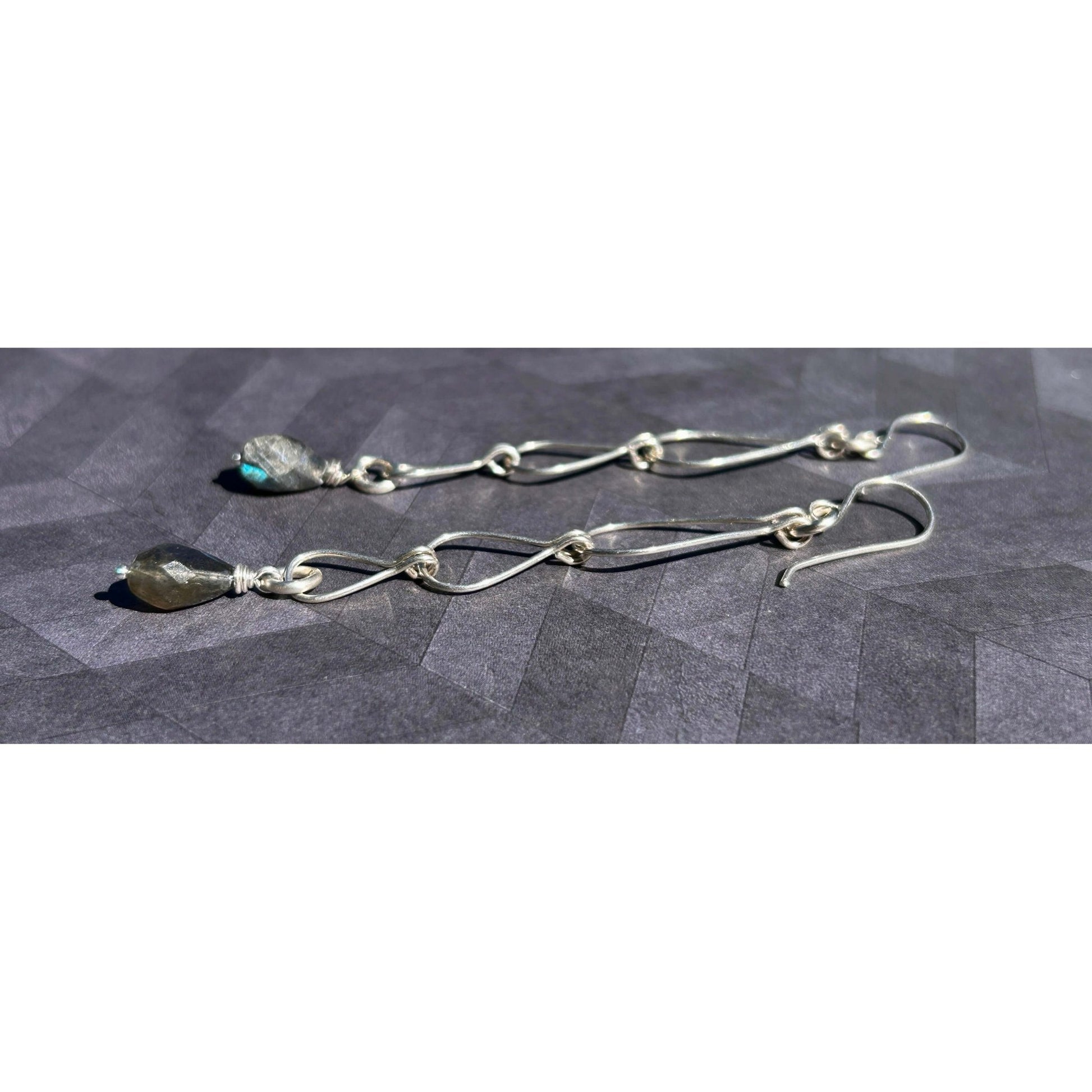 Sterling Silver Triple Teardrop Earrings with Labradorite teardrop gemstone