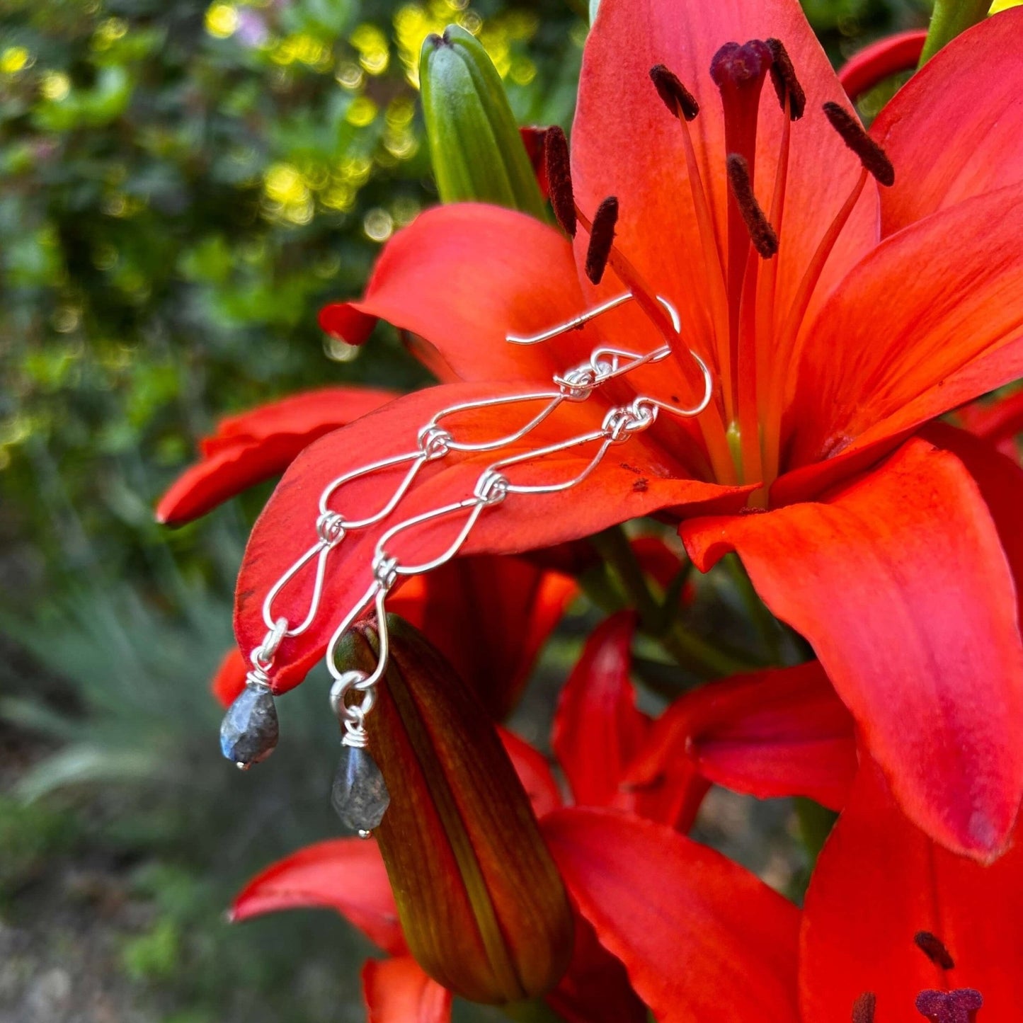 Sterling Silver Triple Teardrop Earrings with Labradorite teardrop gemstone