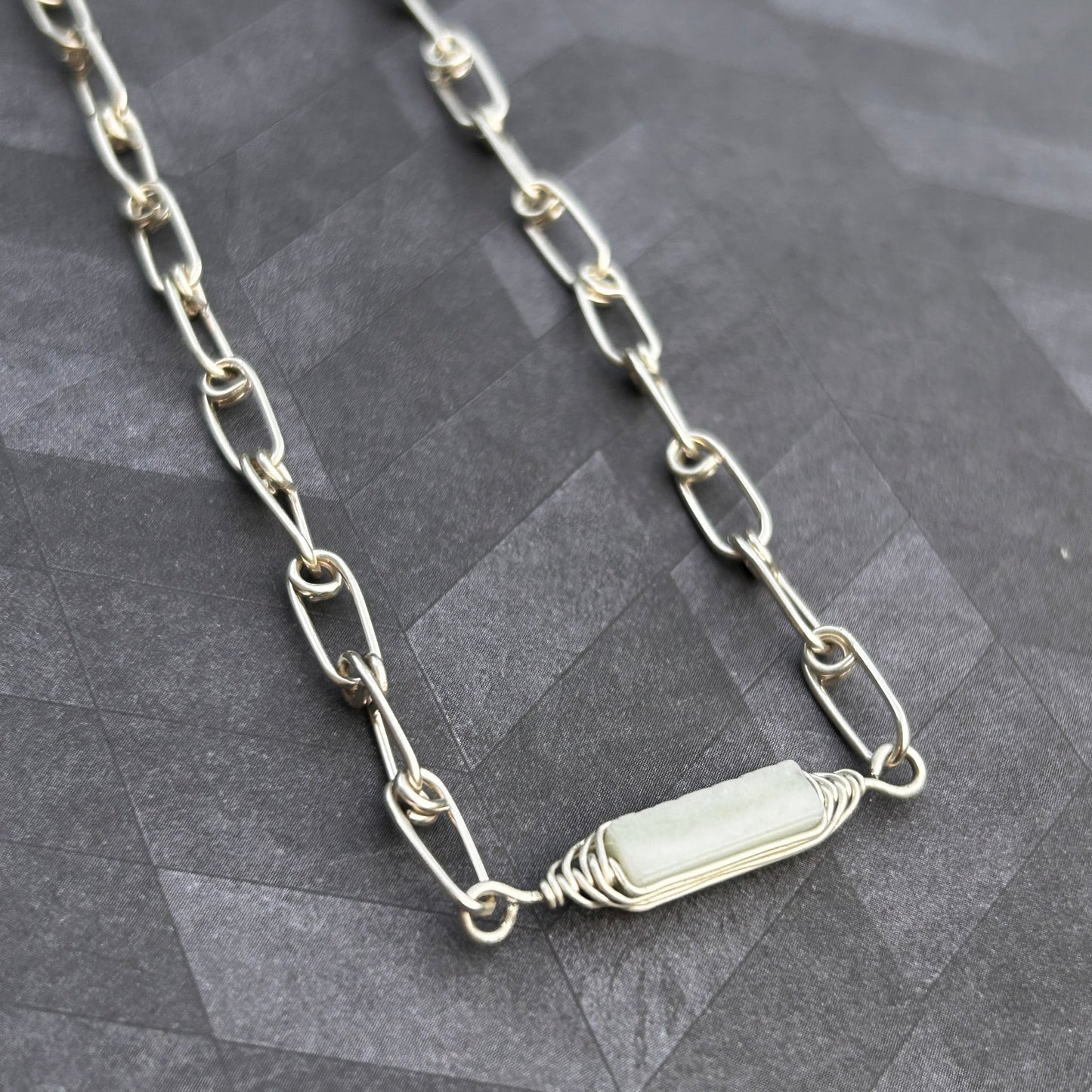 Sterling silver paper-clip chain necklace without amazonite