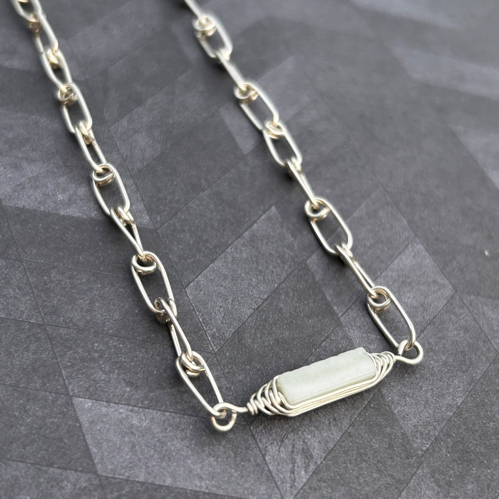 Sterling silver paper-clip chain necklace without amazonite