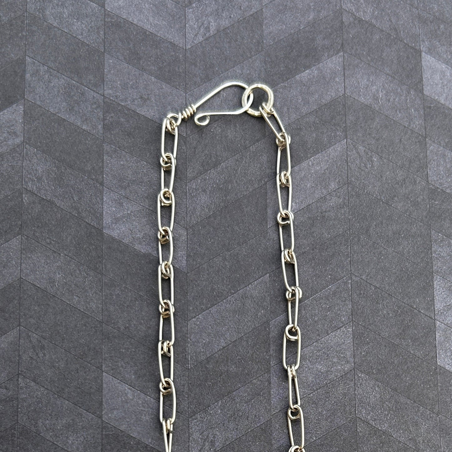 Sterling silver paper-clip chain necklace without amazonite