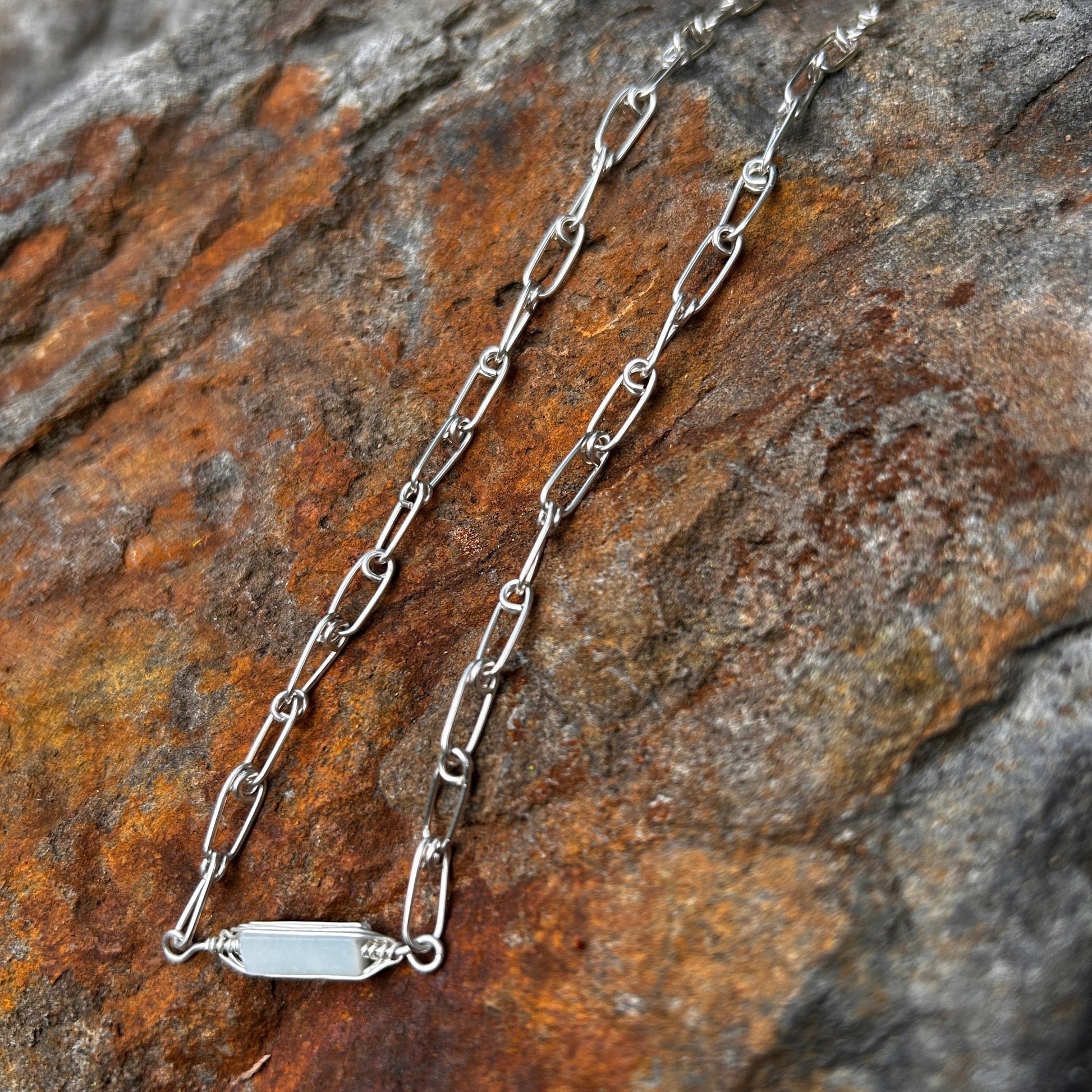 Sterling silver paper-clip chain necklace without amazonite