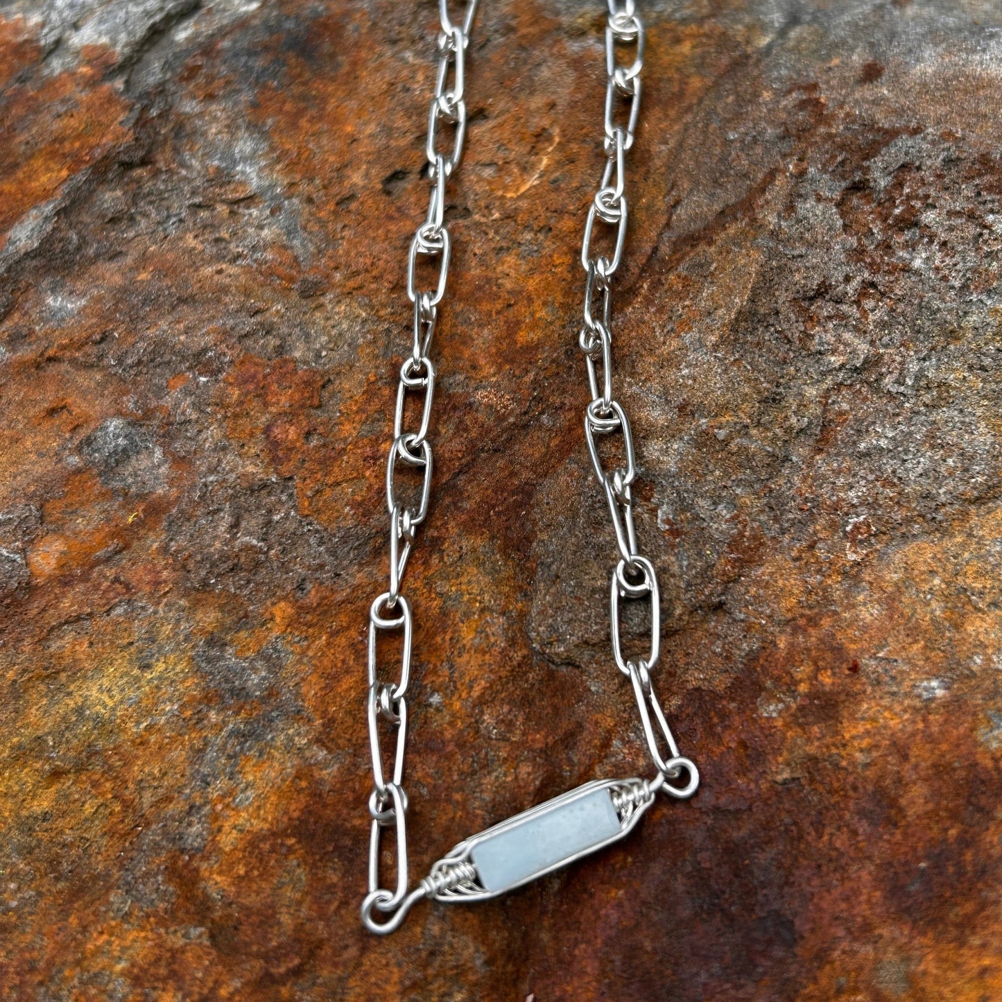 Sterling silver paper-clip chain necklace without amazonite