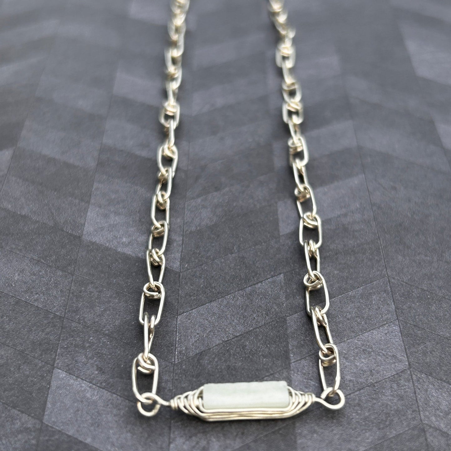 Sterling silver paper-clip chain necklace without amazonite