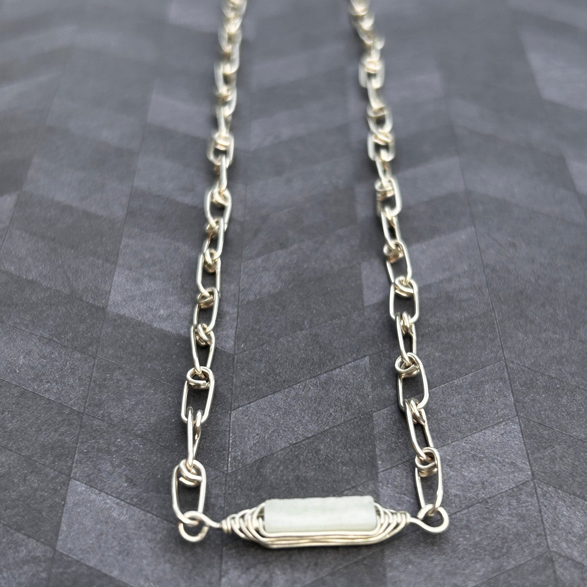 Sterling silver paper-clip chain necklace without amazonite