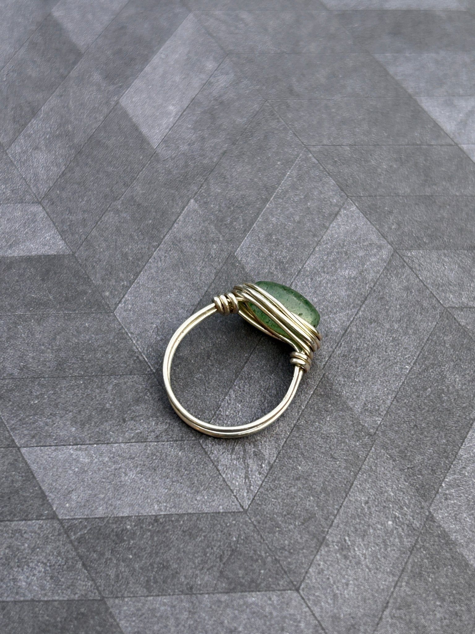 Sterling Silver Wire Wrapped Green Aventurine Ring
