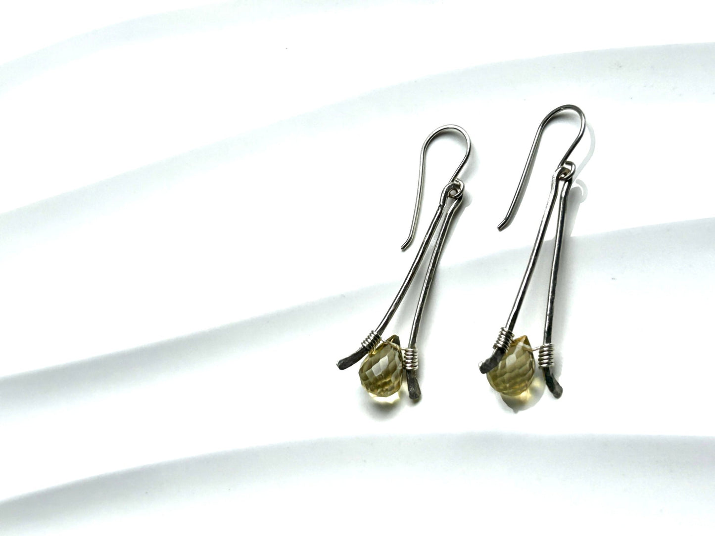 Sterling silver statement earrings with lemon drop faceted quartz briolettes