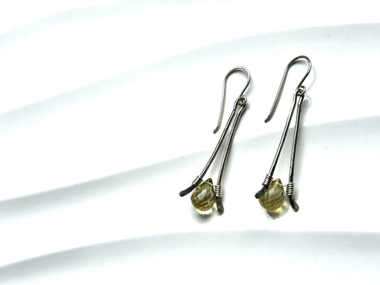 Sterling silver statement earrings with lemon drop faceted quartz briolettes