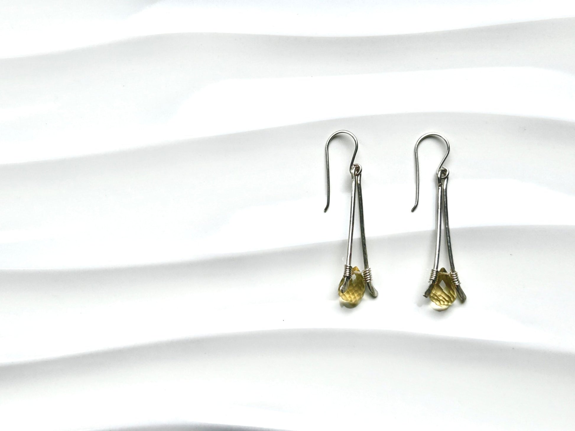 Sterling silver statement earrings with lemon drop faceted quartz briolettes handmade USA