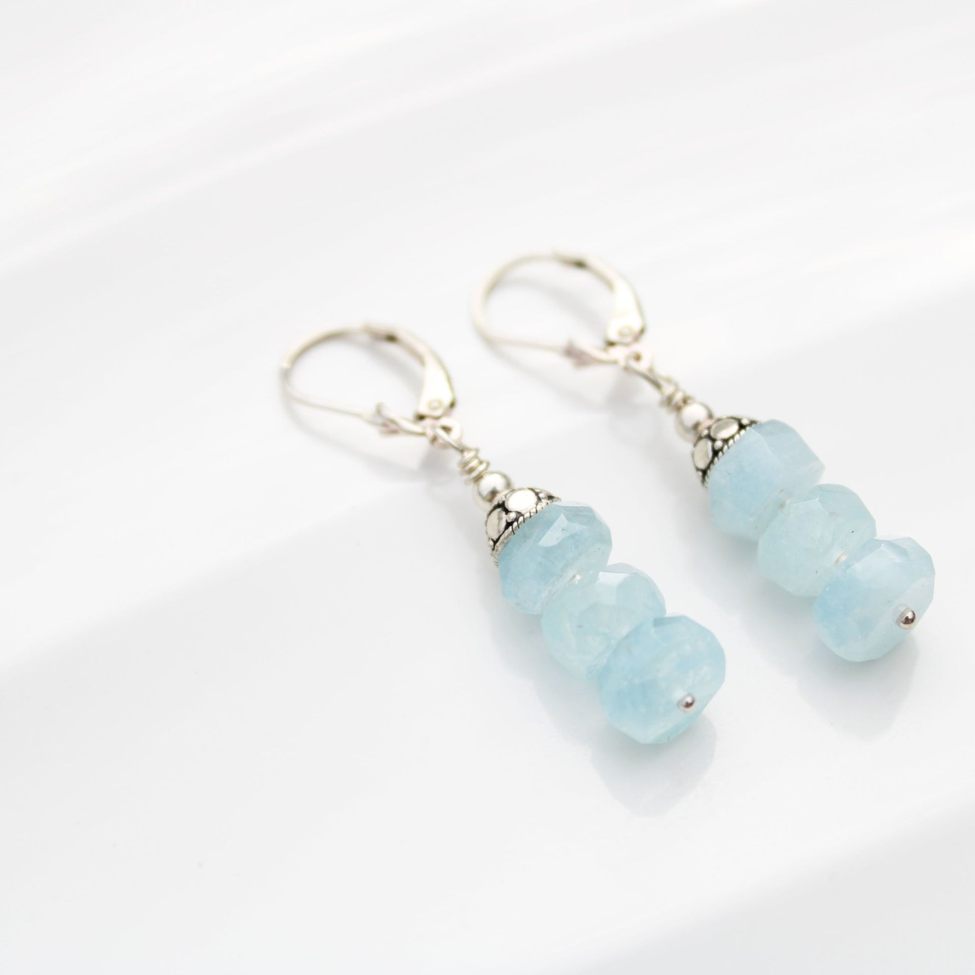 Sterling silver earrings with blue quartz rondelles handmade USA