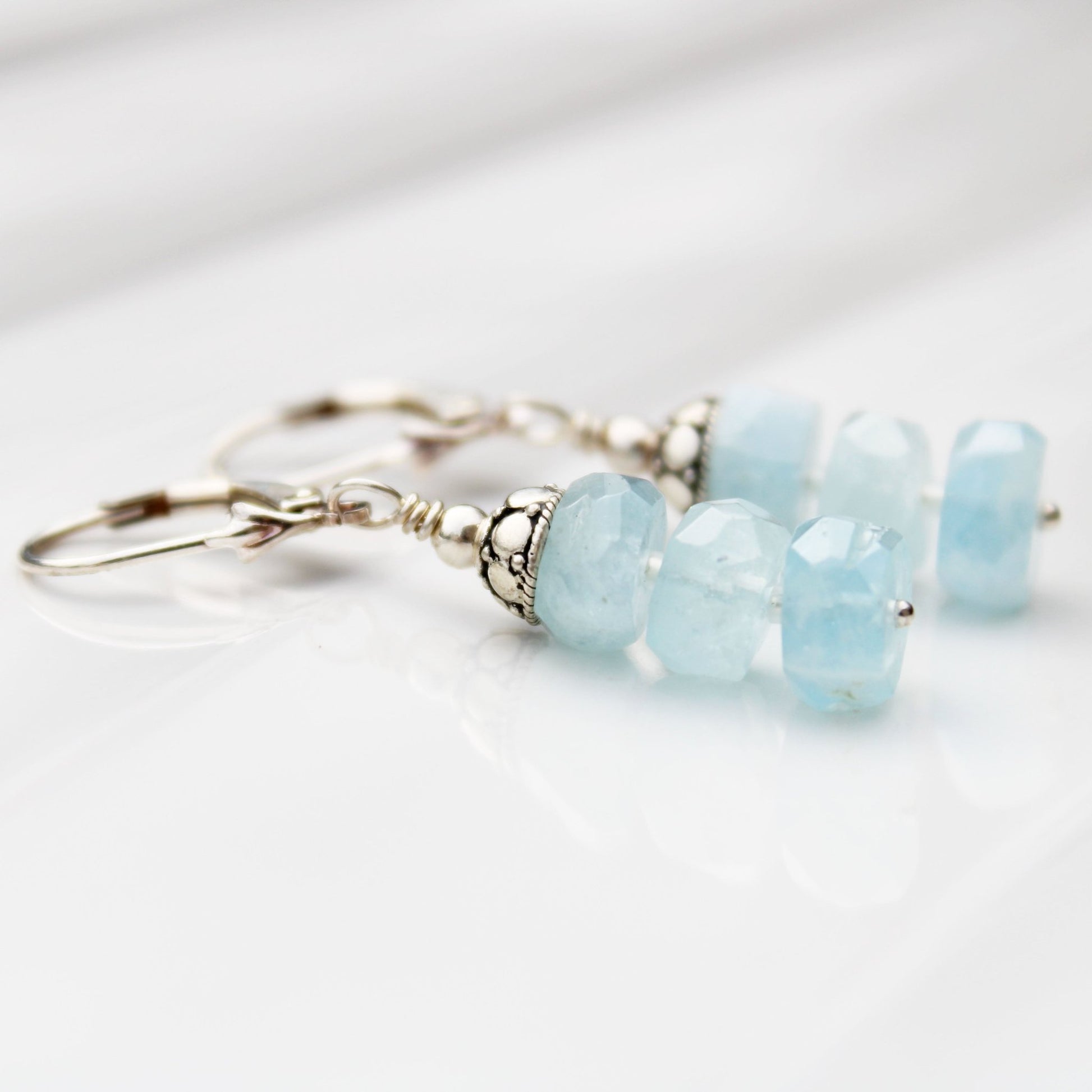 Sterling silver earrings with blue quartz rondelles handmade USA