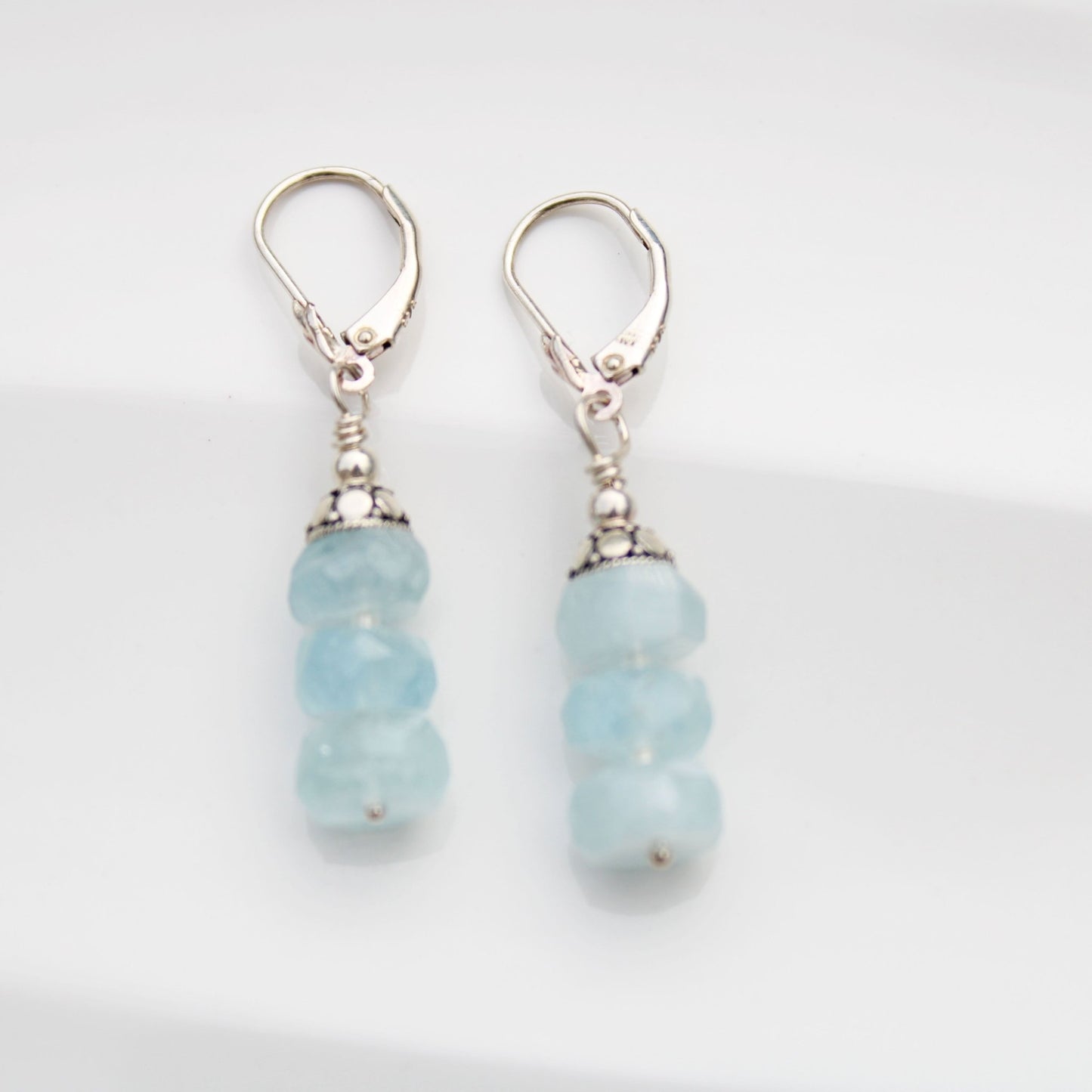 Sterling silver earrings with blue quartz rondelles handmade USA