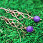 triple loop cotter pin copper dangle handmade earrings with amethyst faceted beads carrie foscato design