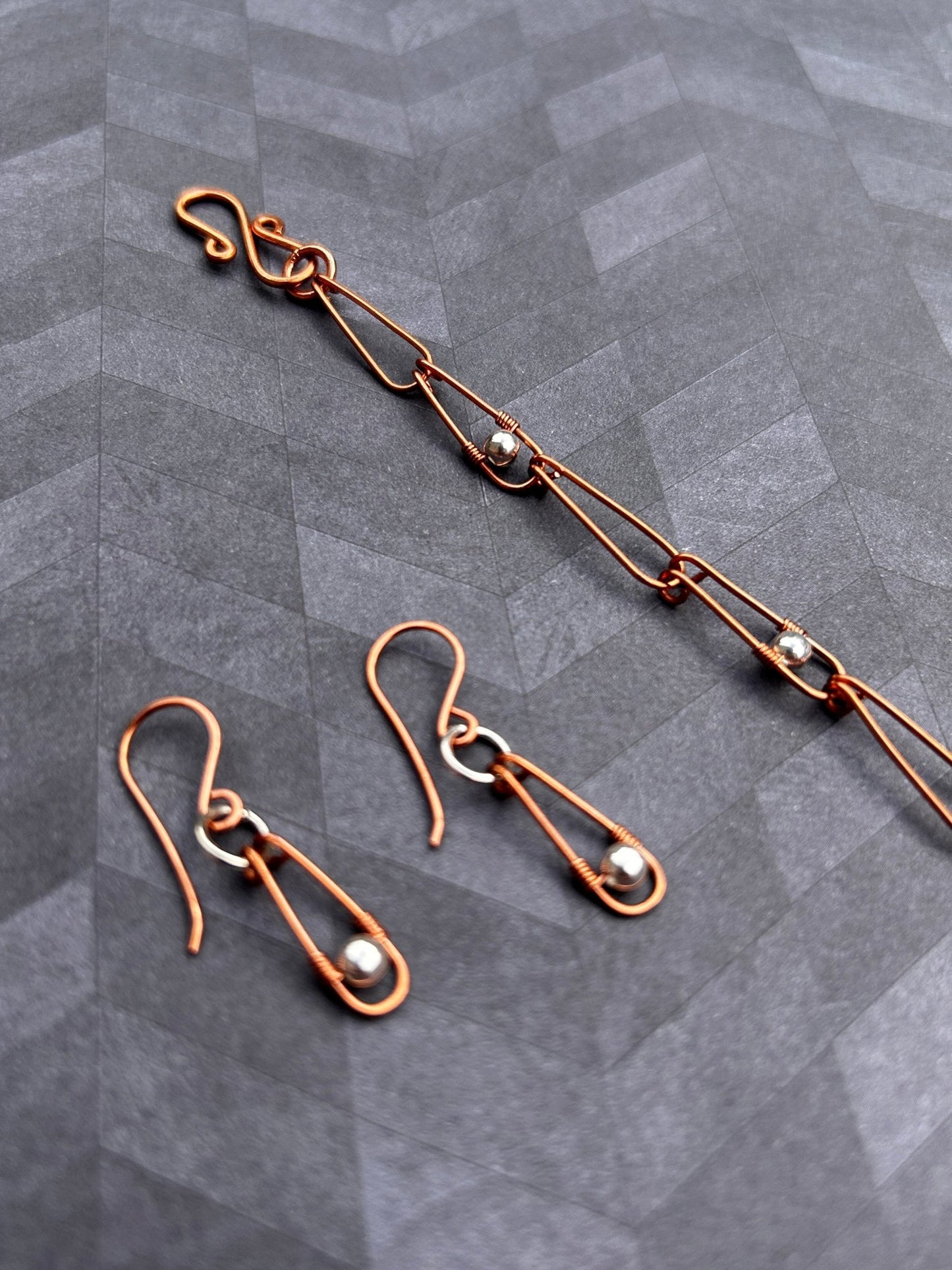 Two-toned Copper & Sterling Silver Bracelet and Earring Set