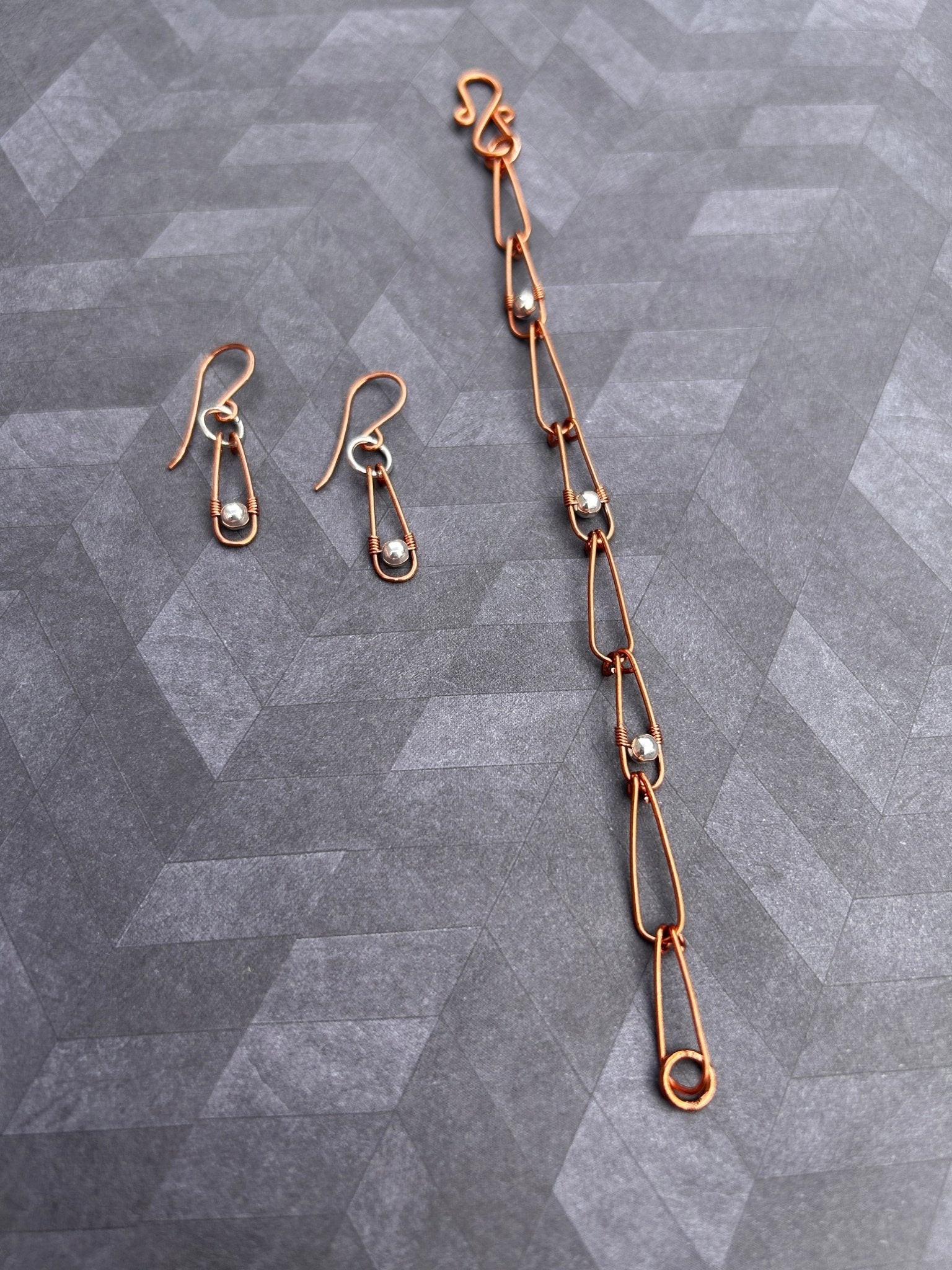 Two-toned Copper & Sterling Silver Bracelet and Earring Set