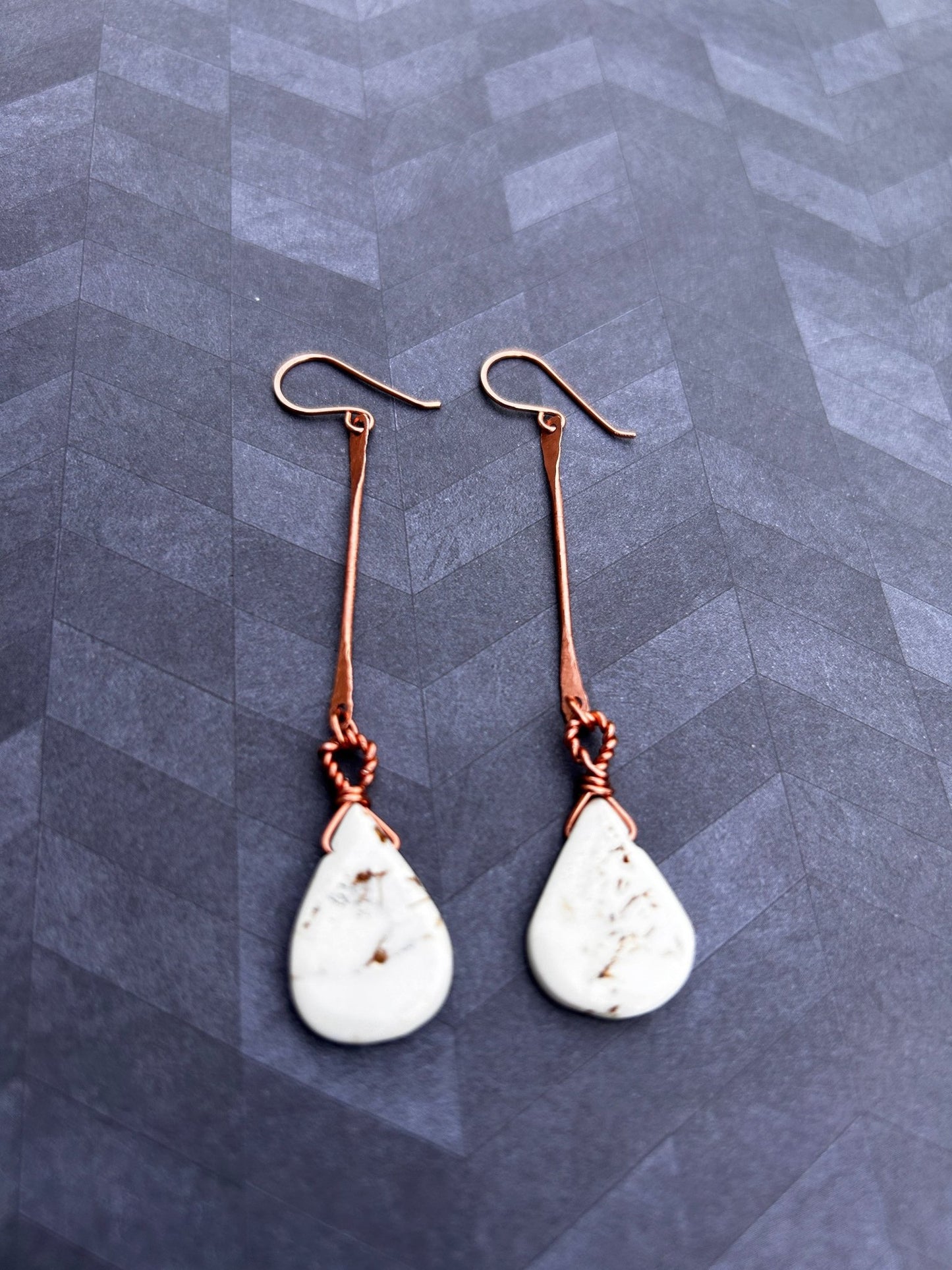 White Turquoise Copper Earrings