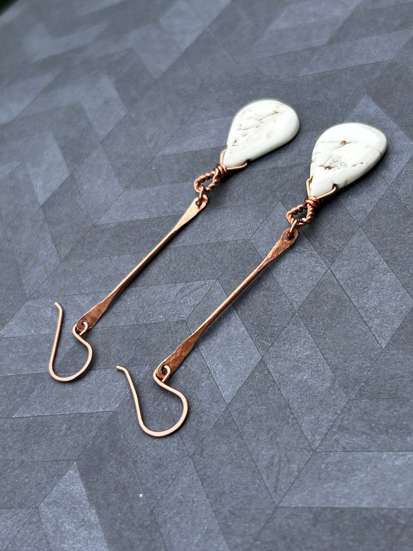 White Turquoise Copper Earrings