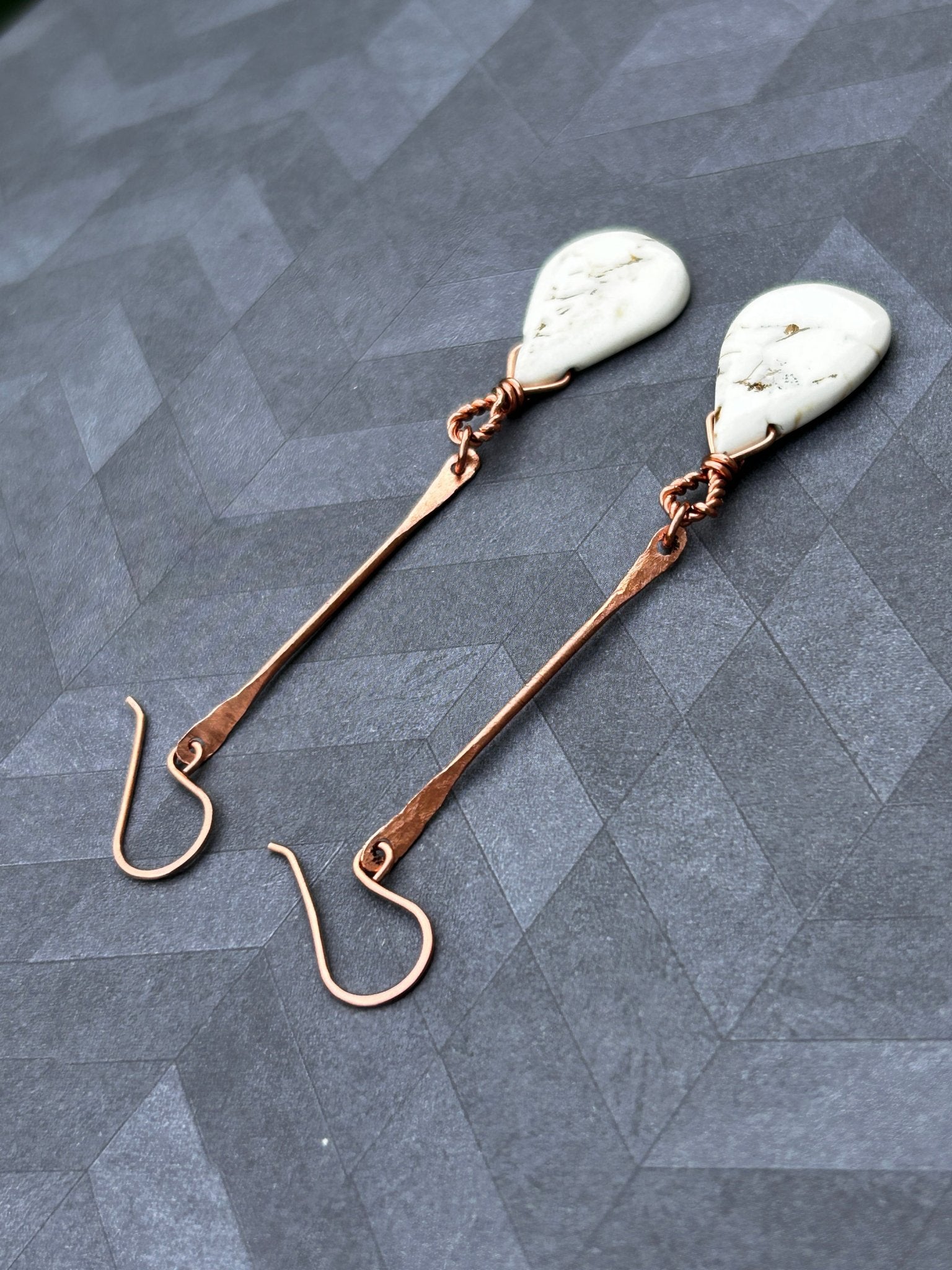 White Turquoise Copper Earrings