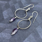 Wire wrapped hoop earrings in sterling silver with amethyst ombré drop gemstones