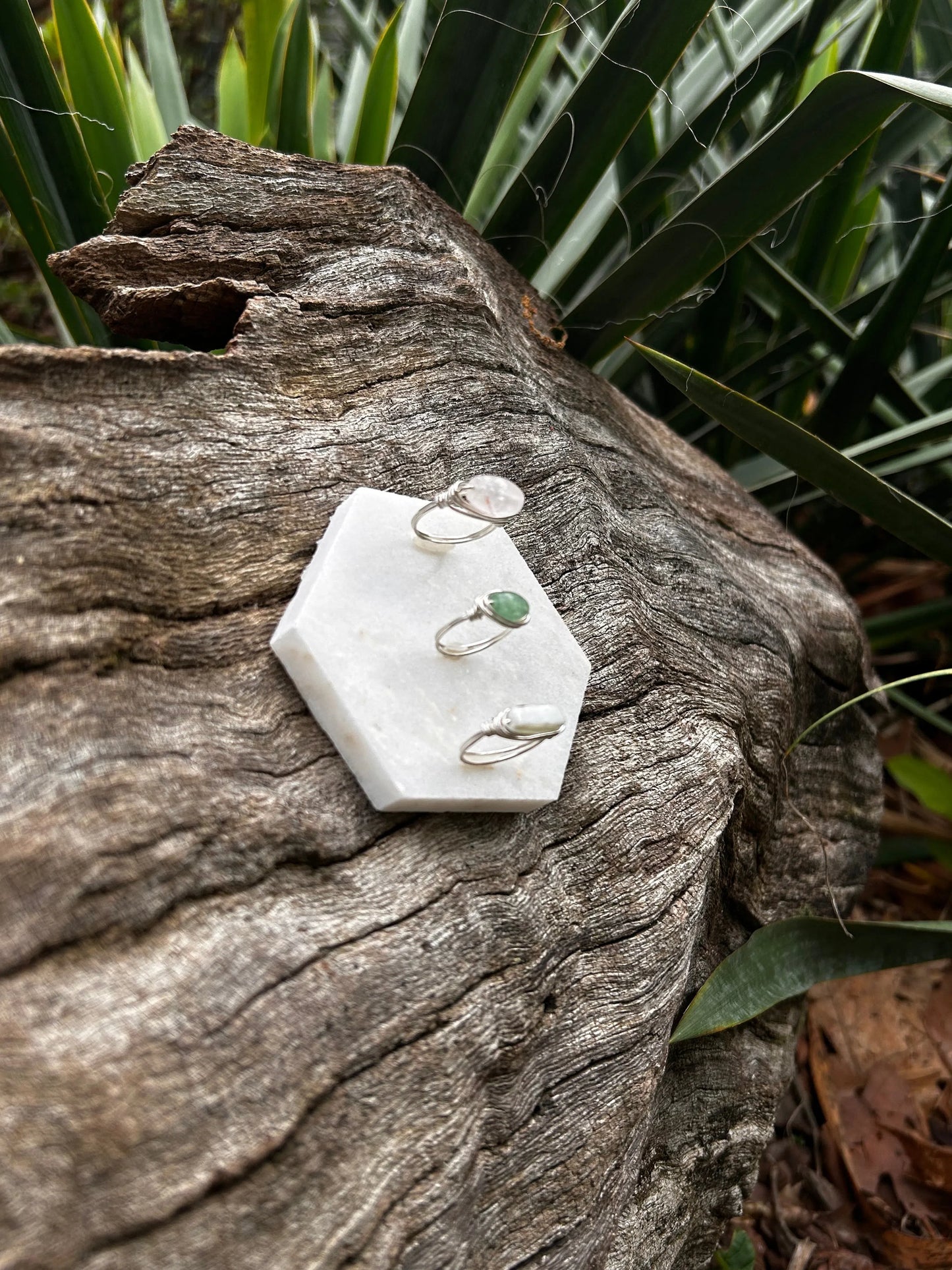 custom wire wrapped gemstone rings in copper or sterling silver handmade in USA