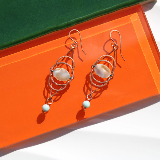 art deco revival original copper handmade design with shell and aquamarine beads carrie foscato design