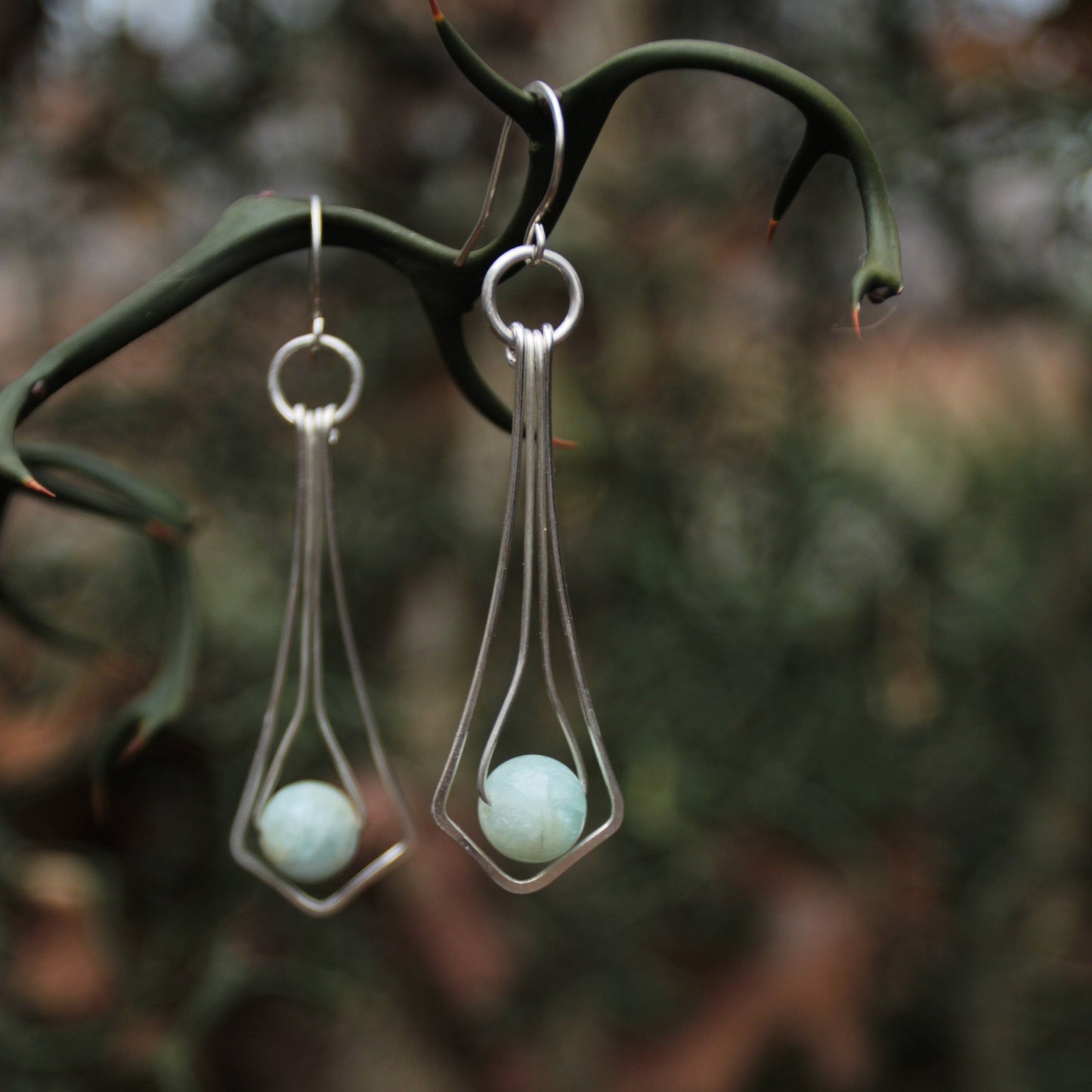 Art Deco Sterling Silver Earrings with Aquamarine Beads