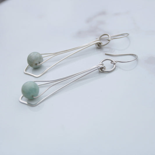 Art Deco Sterling Silver Earrings with Aquamarine Beads