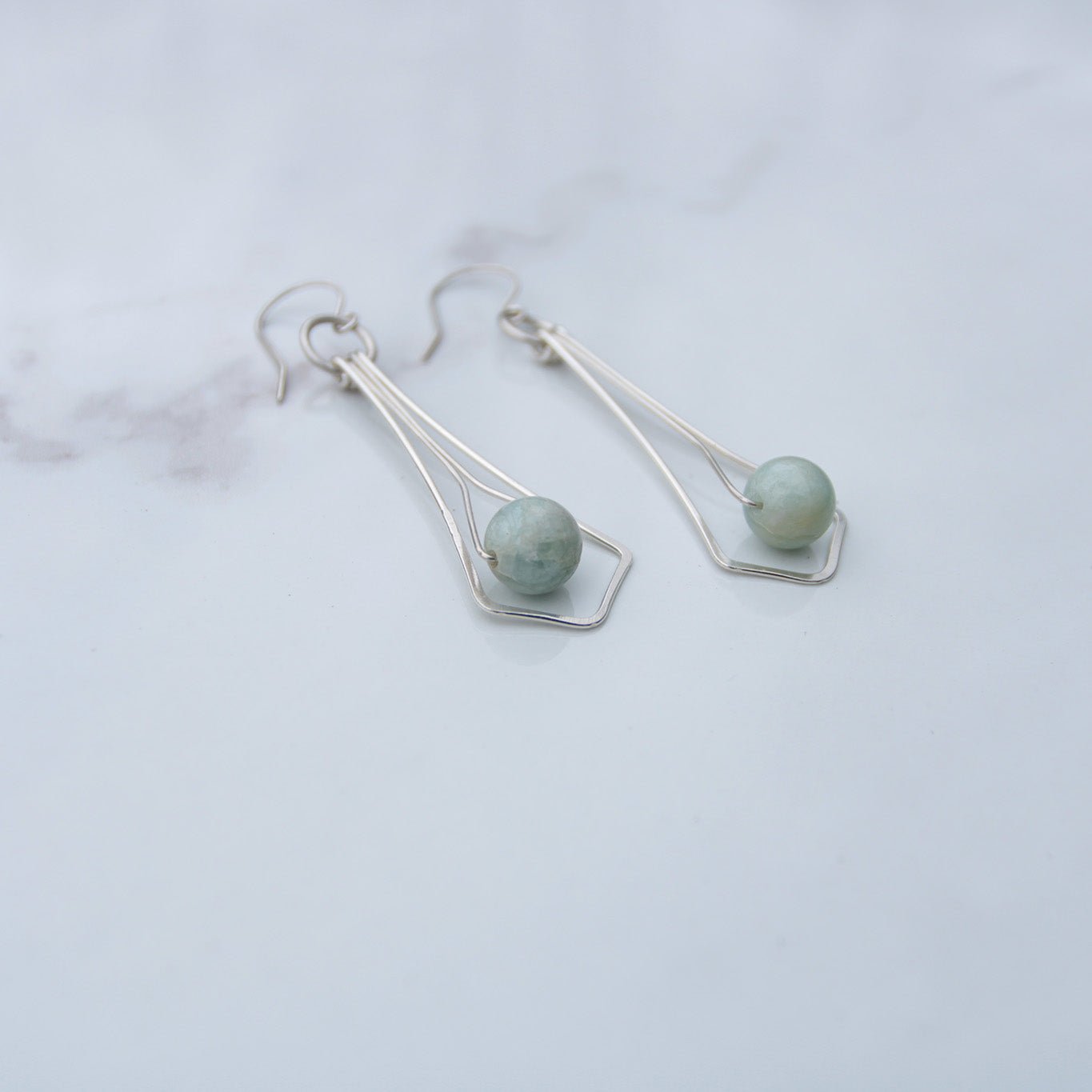 Art Deco Sterling Silver Earrings with Aquamarine Beads