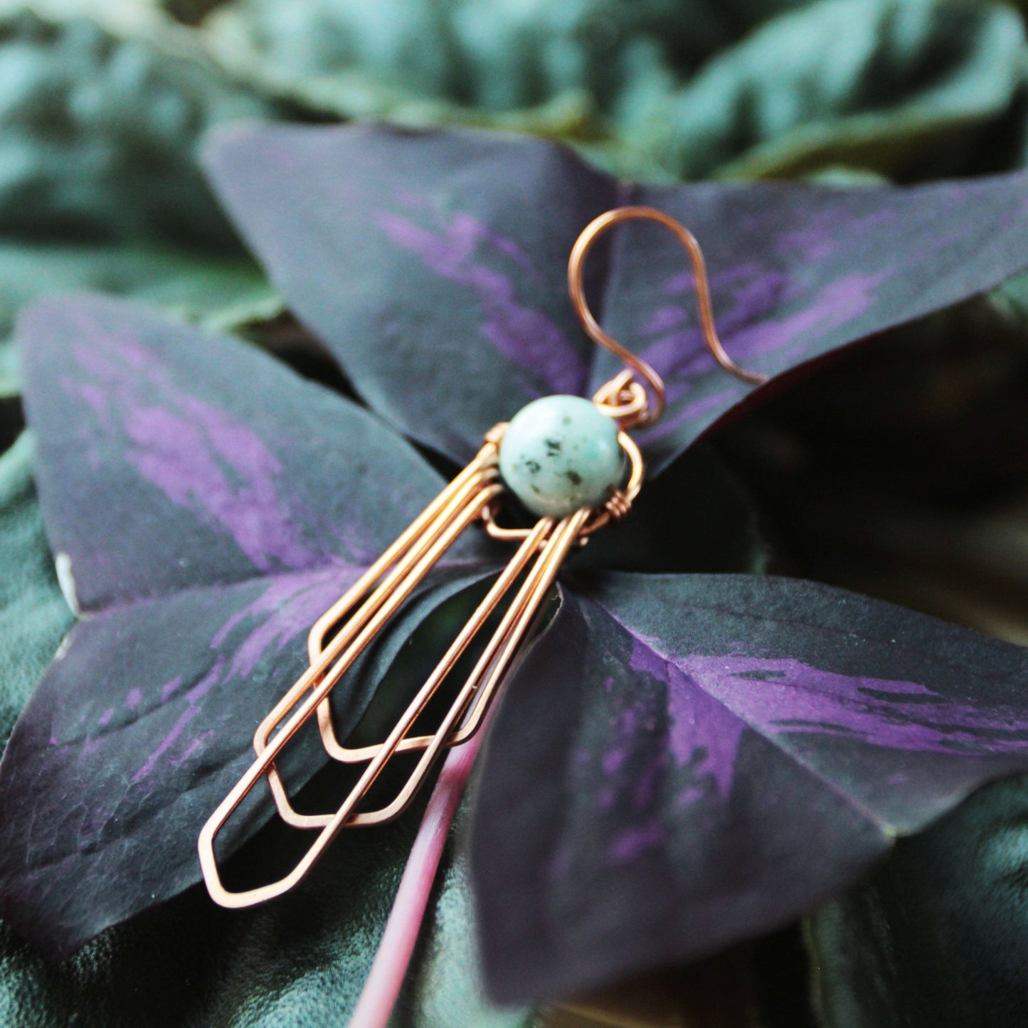 art deco beaded copper earrings made in usa carrie foscato design