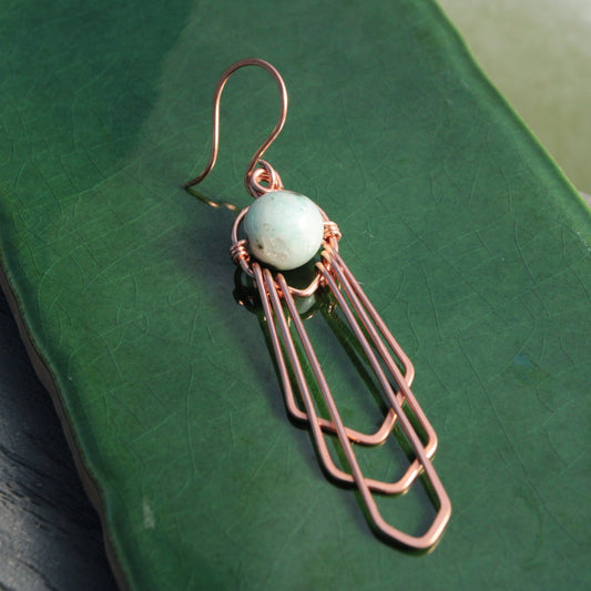 art deco beaded copper earrings made in usa carrie foscato design