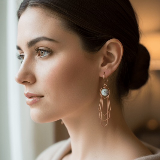 Art Deco Triple Chevron Copper Earrings