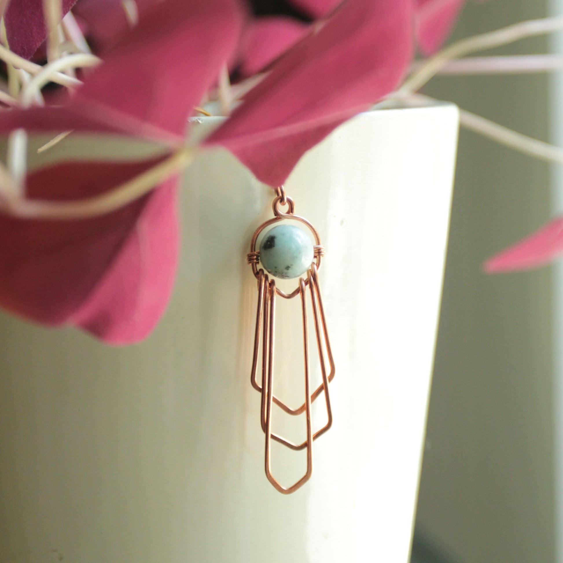 art deco beaded copper earrings made in usa carrie foscato design