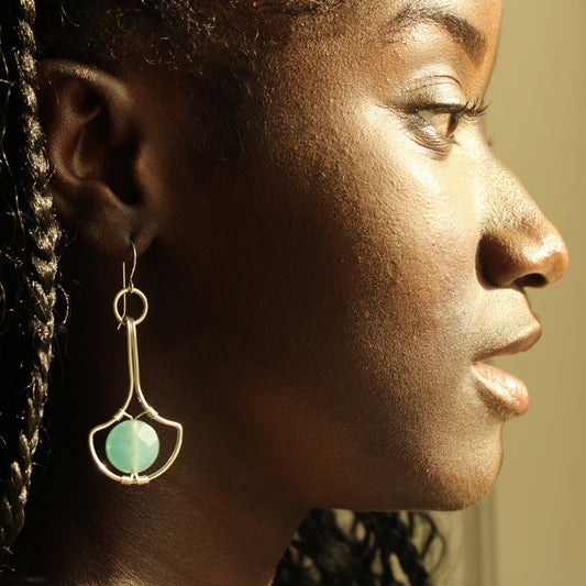 art deco sterling silver earrings with blue quartz faceted coin bead handmade in USA Carrie Foscato Design