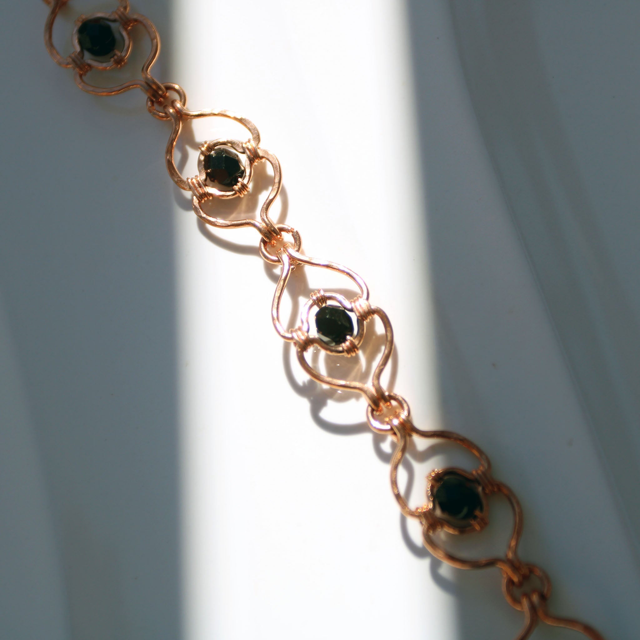 Artisan Copper Link Bracelet with Black Czech Beads – Medieval