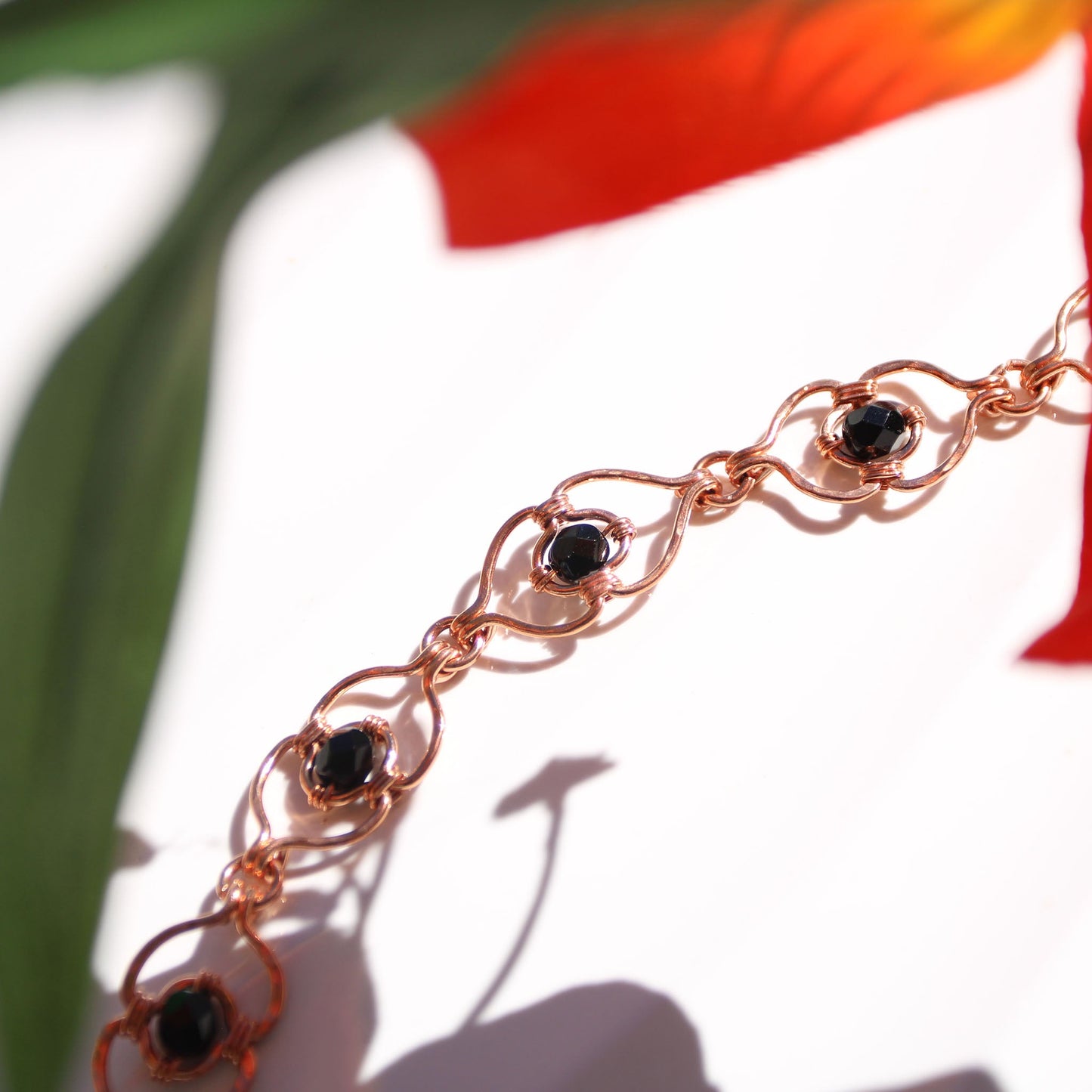 Solid copper artisan bracelet for 7th anniversary gift - Medieval fantasy aesthetic