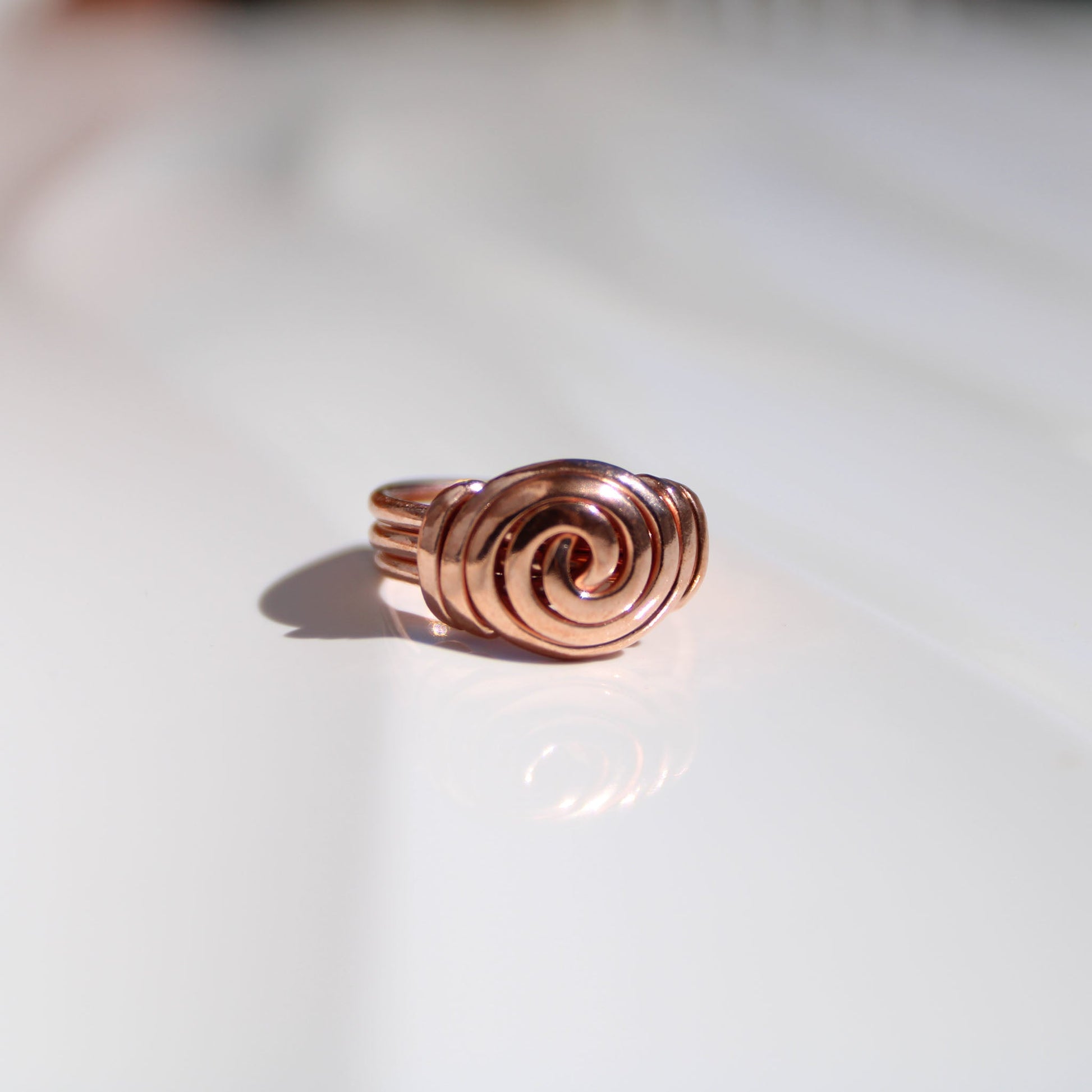 Handcrafted copper spiral ring for 7th wedding anniversary gift - unique wide band style