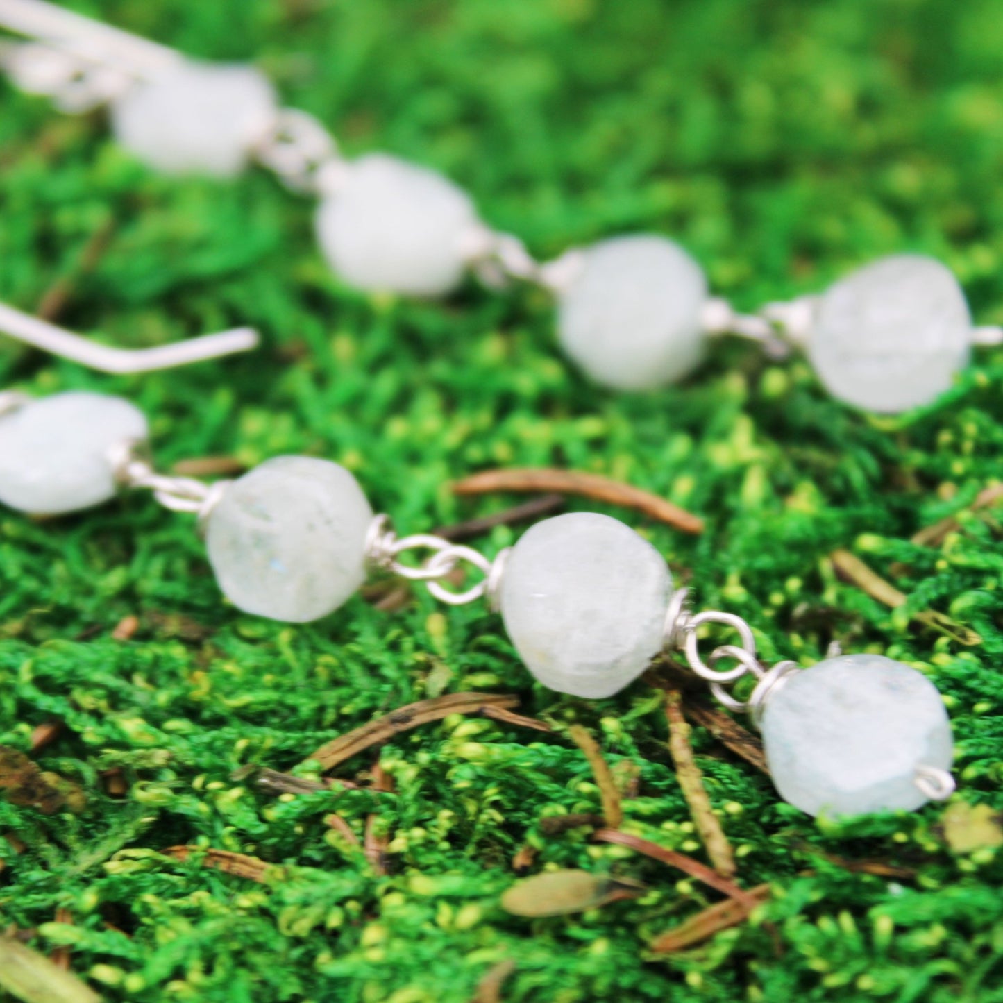 aquamarine coin beads waterfall style sterling silver earrings french ear hooks carrie foscato design handmade in USA